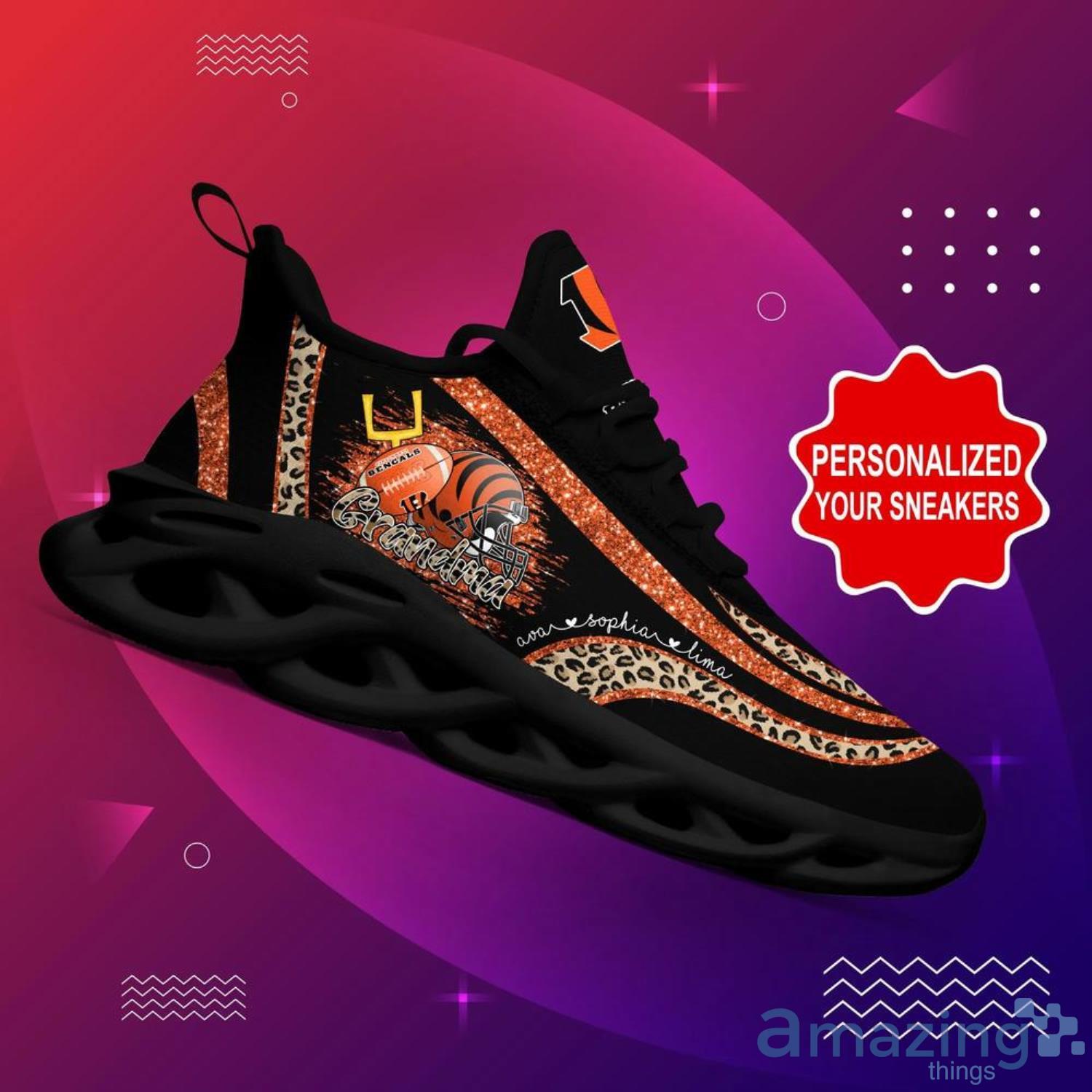 Cincinnati Bengals NFL Max Soul Shoes Custom Name Grandma Leopard Pattern image Cincinnati Bengals NFL Max Soul Shoes Custom Name Grandma Leopard Pattern Product Photo 2