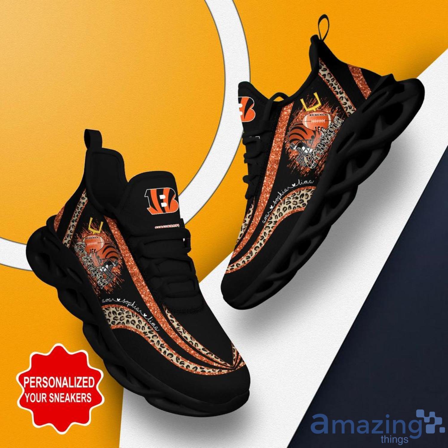 Cincinnati Bengals NFL Max Soul Shoes Custom Name Grandma Leopard Pattern image Cincinnati Bengals NFL Max Soul Shoes Custom Name Grandma Leopard Pattern Product Photo 3