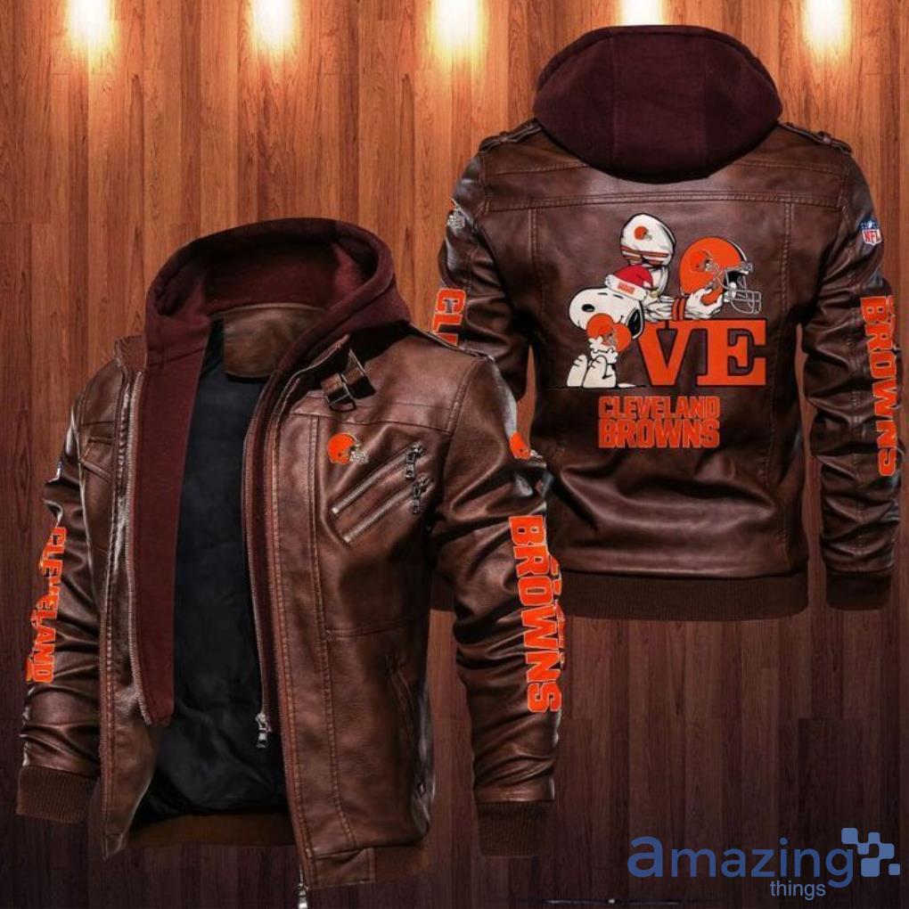 Cleveland Browns Snoopy Lover Sport Team Leather Jacket  For Fan Product Photo 1