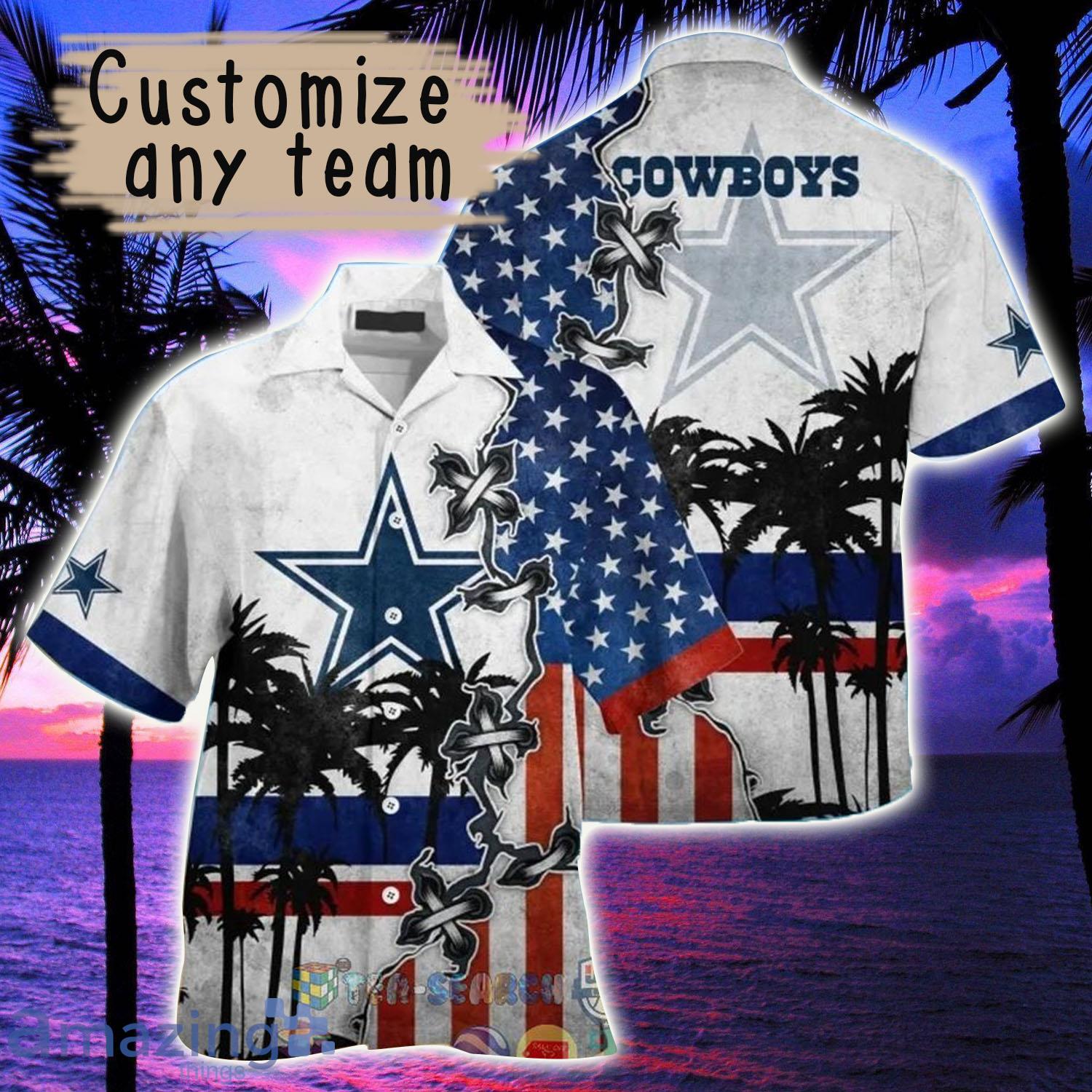 Dallas Cowboys NFL American Flag Palm Tree Hawaiian Shirt - Dallas Cowboys NFL American Flag Palm Tree Hawaiian Shirt