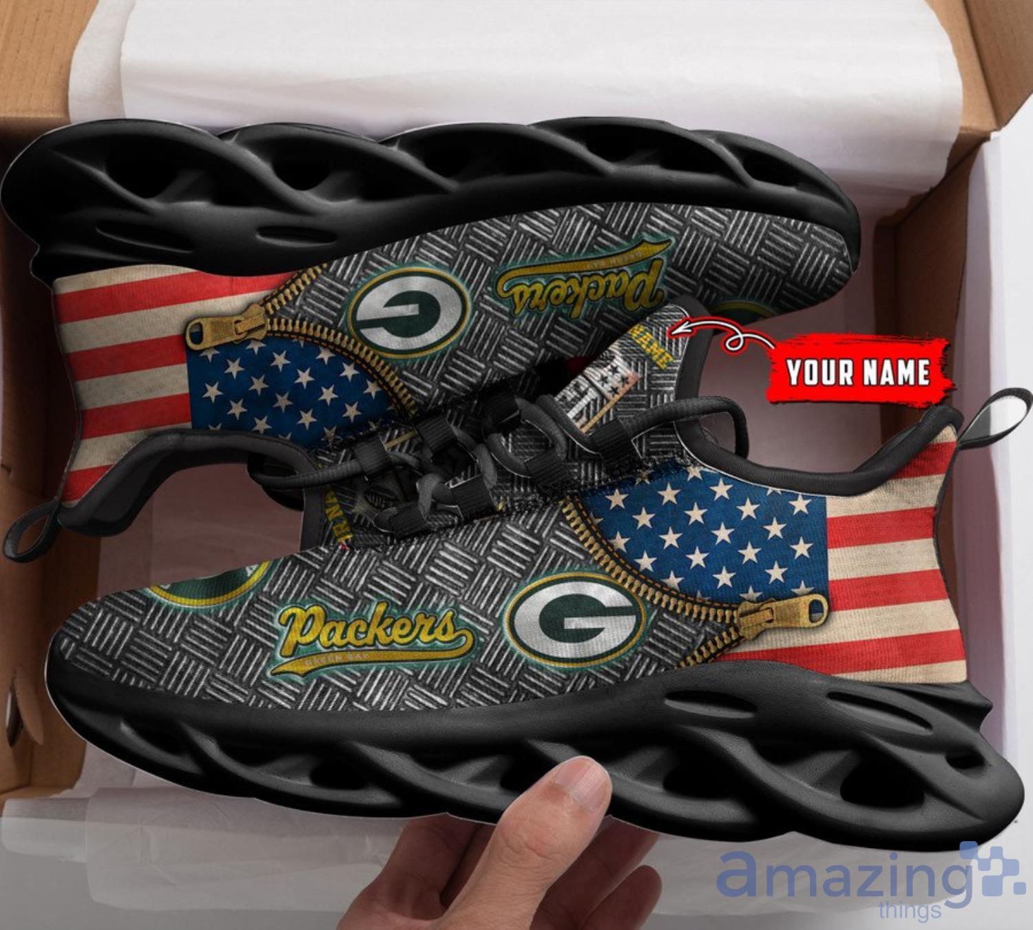 Green Bay Packers NFL Flag American Running Sneaker Custom Name