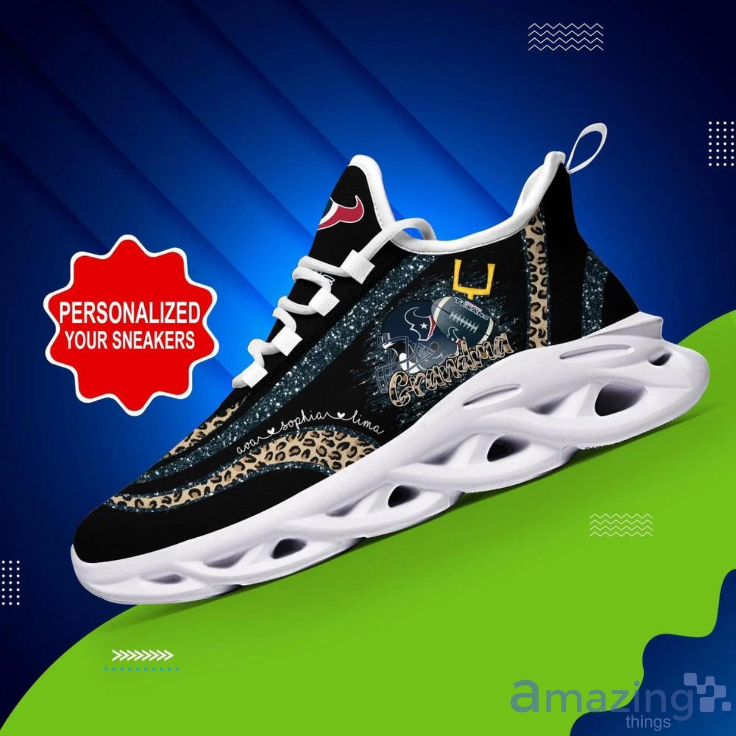 Houston Texans NFL Max Soul Shoes Custom Name Grandma Leopard Pattern Product Photo 1