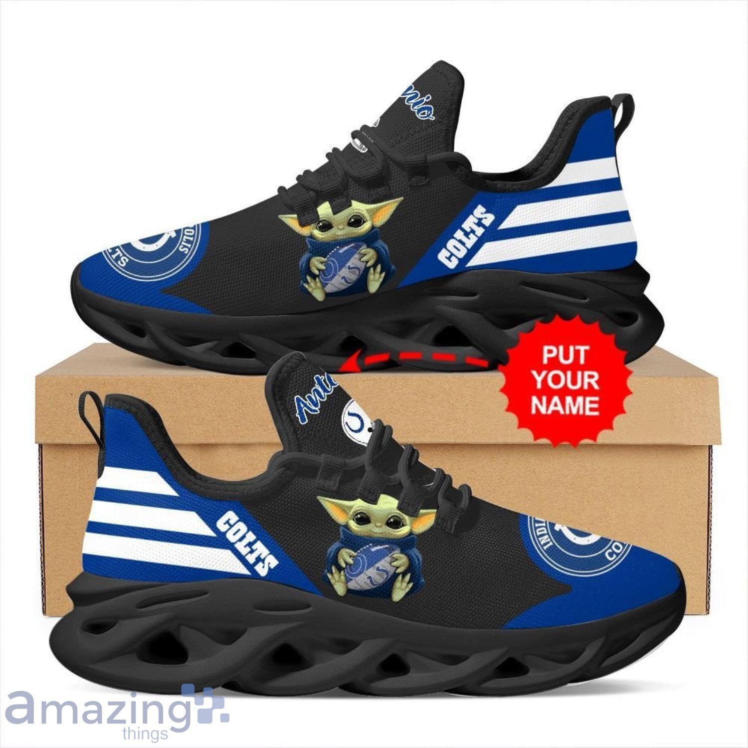 Indianapolis Colts Baby Yoda Hug Custom Name Max Soul Shoes Sneakers Running For Fans image Indianapolis Colts Baby Yoda Hug Custom Name Max Soul Shoes Sneakers Running For Fans Product Photo 2