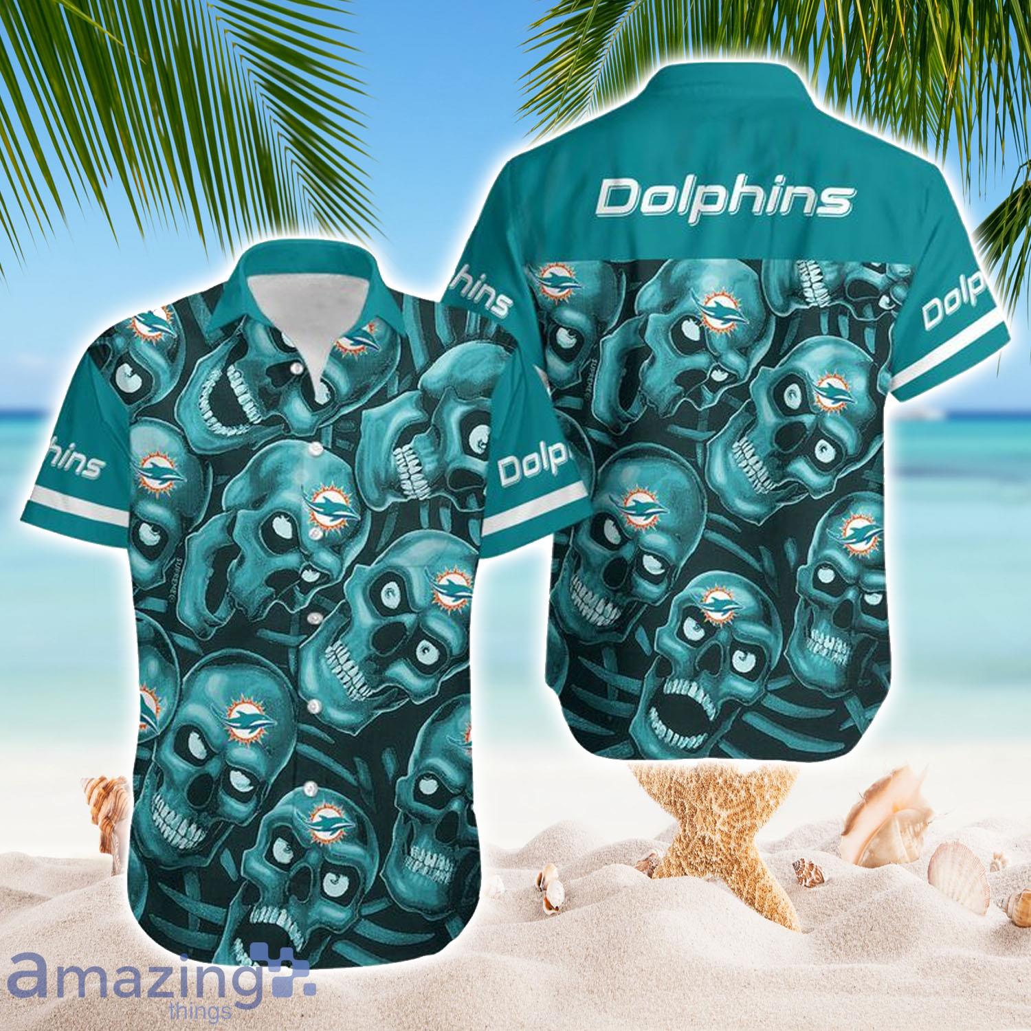 Miami Dolphins Dangerous Smiling Skull Hawaiian Shirt - Miami Dolphins Dangerous Smiling Skull Hawaiian Shirt