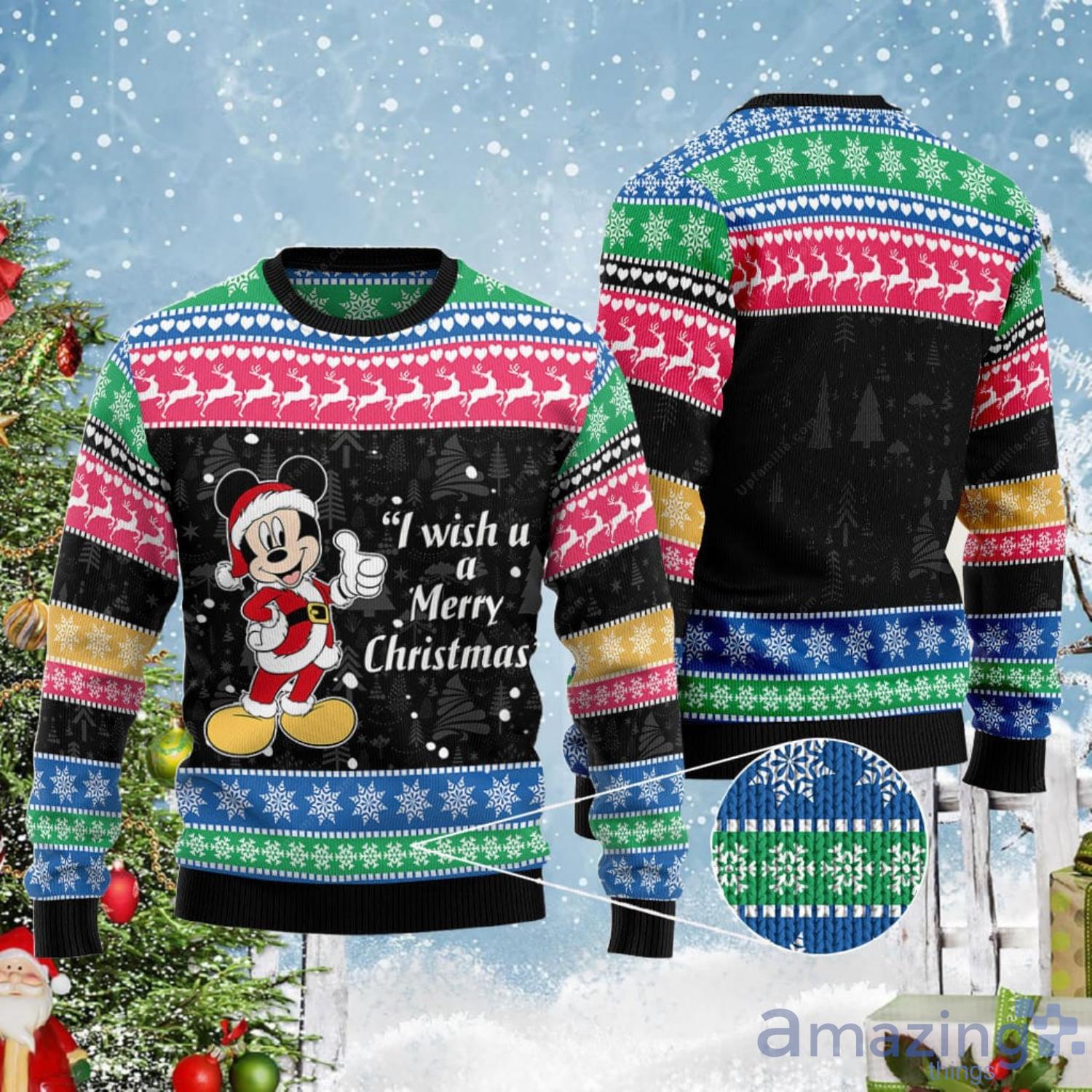 Mickey I Wish You A Merry Xmas Disney Cartoon Lover Christmas Gift Ugly Christmas Sweater Product Photo 1