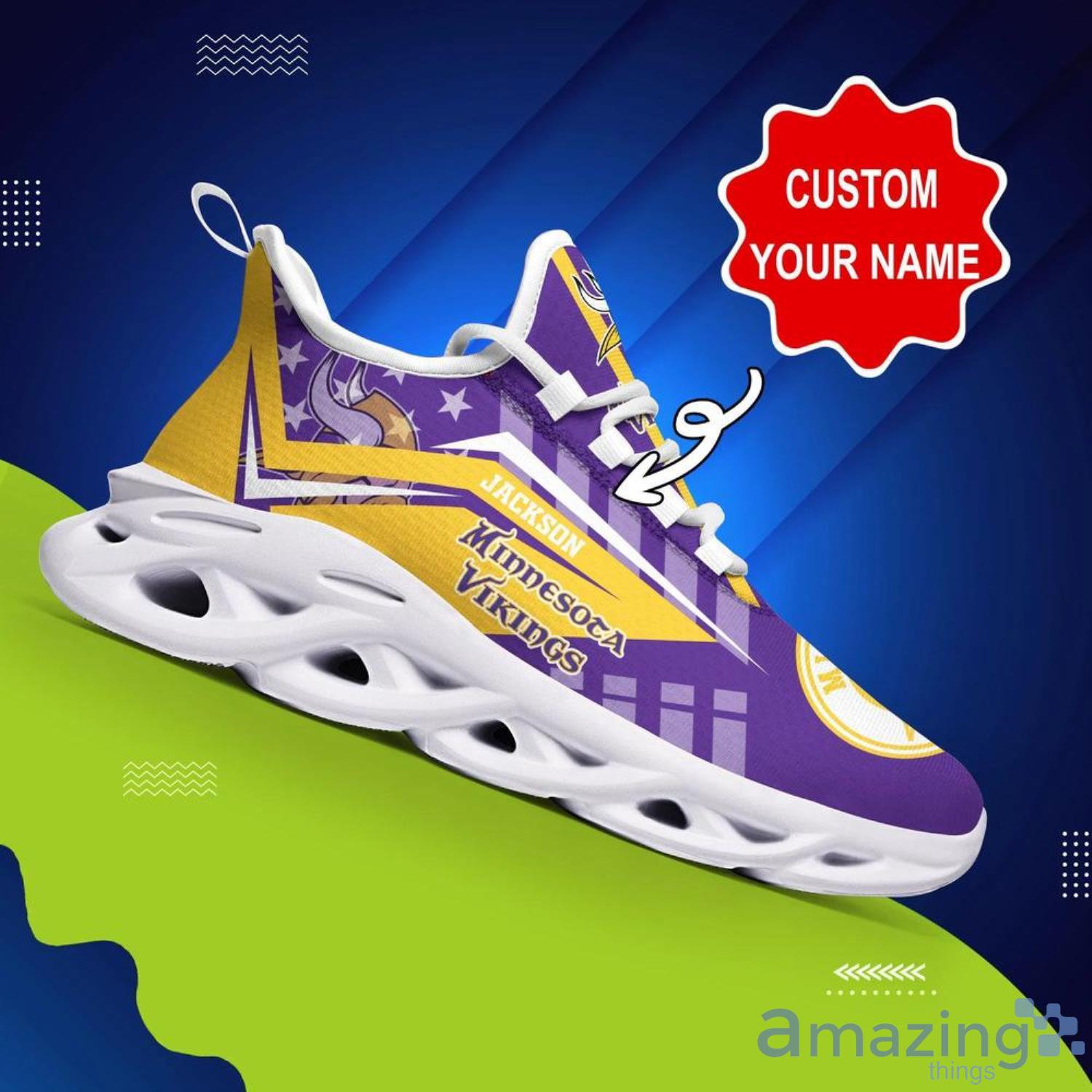 Minnesota Vikings NFL Max Soul Shoes Striped Custom Name Sneakers image Minnesota Vikings NFL Max Soul Shoes Striped Custom Name Sneakers Product Photo 3