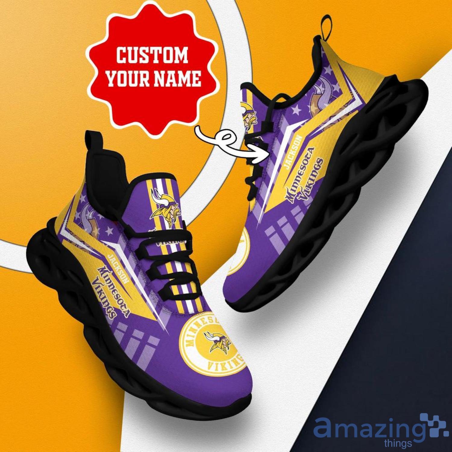 Minnesota Vikings NFL Max Soul Shoes Striped Custom Name Sneakers image Minnesota Vikings NFL Max Soul Shoes Striped Custom Name Sneakers Product Photo 4