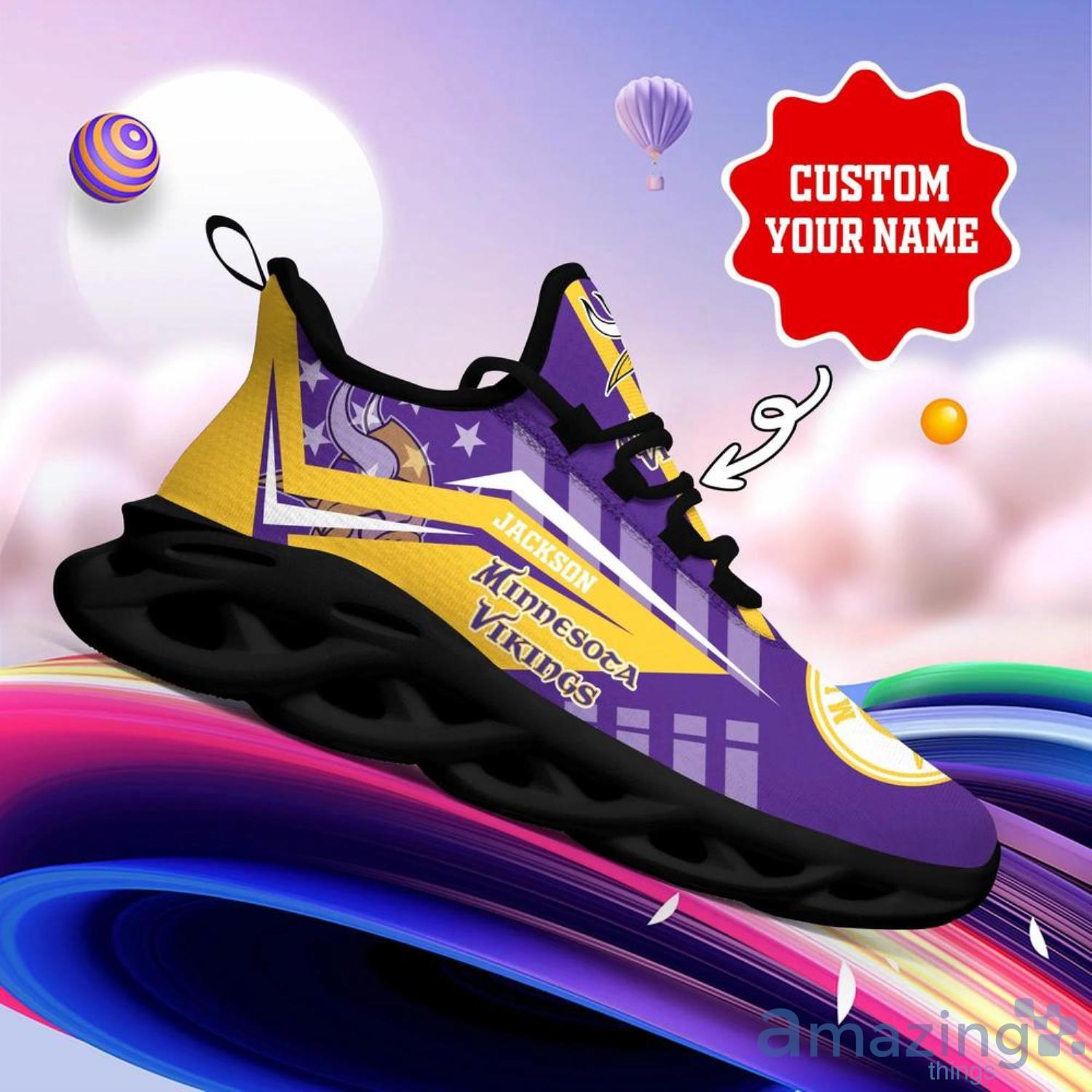 Minnesota Vikings NFL Max Soul Shoes Striped Custom Name Sneakers image Minnesota Vikings NFL Max Soul Shoes Striped Custom Name Sneakers Product Photo 5