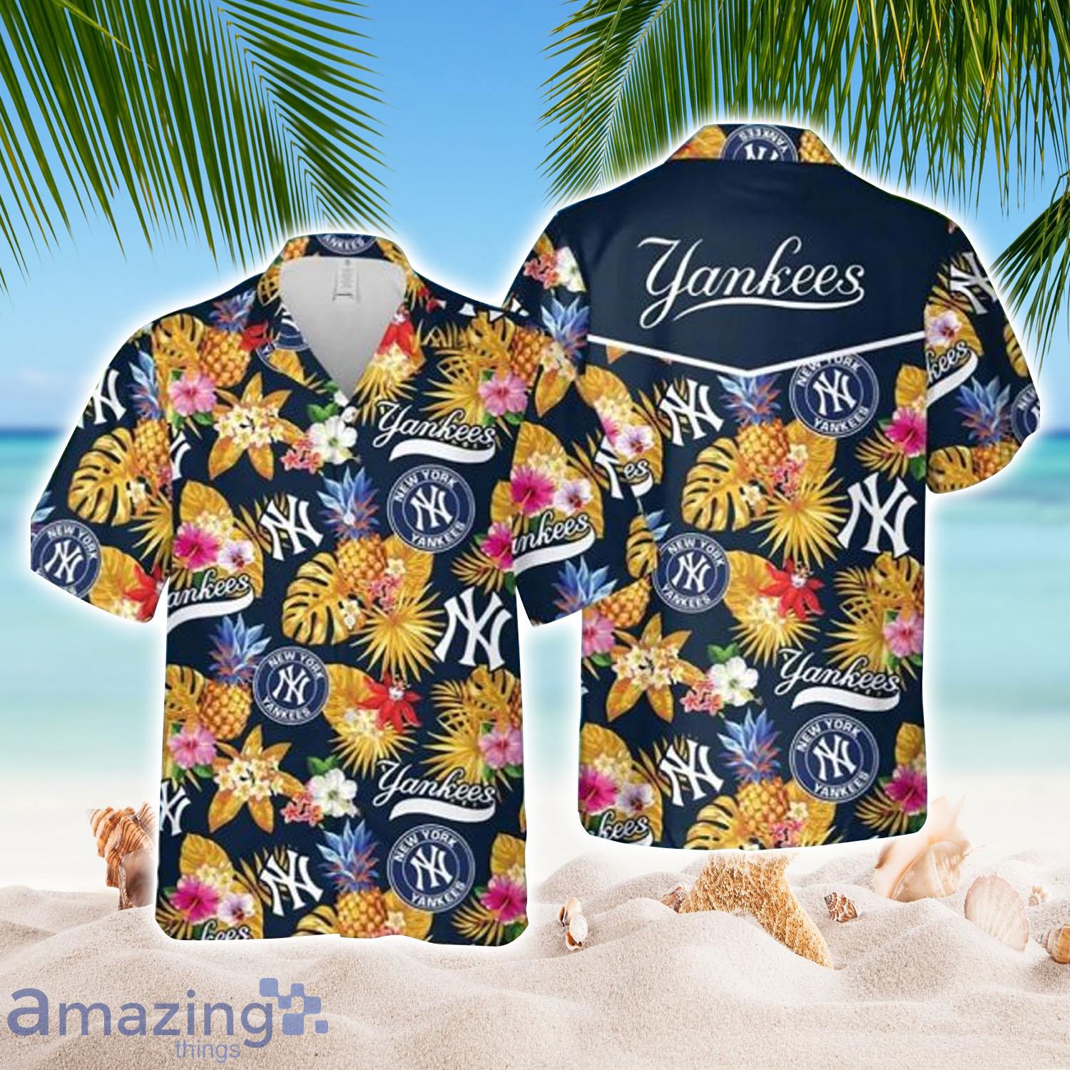MLB NY Yankees Yellow and Dark Blue Yankees Hawaiian Shirt