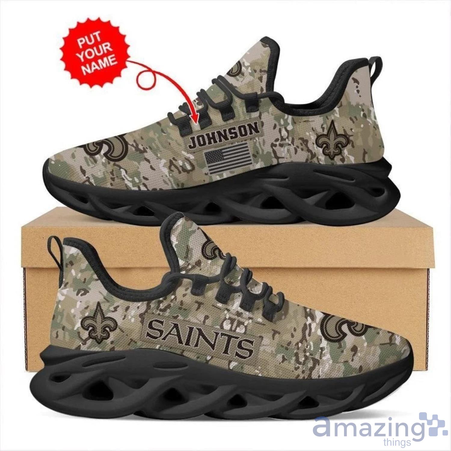 New Orleans Saints Camo Personalized Air Jordan 4 Shoes - The