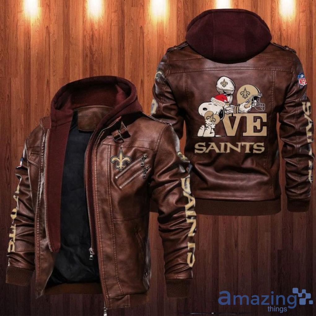 New Orleans Saints Snoopy Lover Sport Team Love Leather Jacket For Fan image New Orleans Saints Snoopy Lover Sport Team Love Leather Jacket For Fan Product Photo 2
