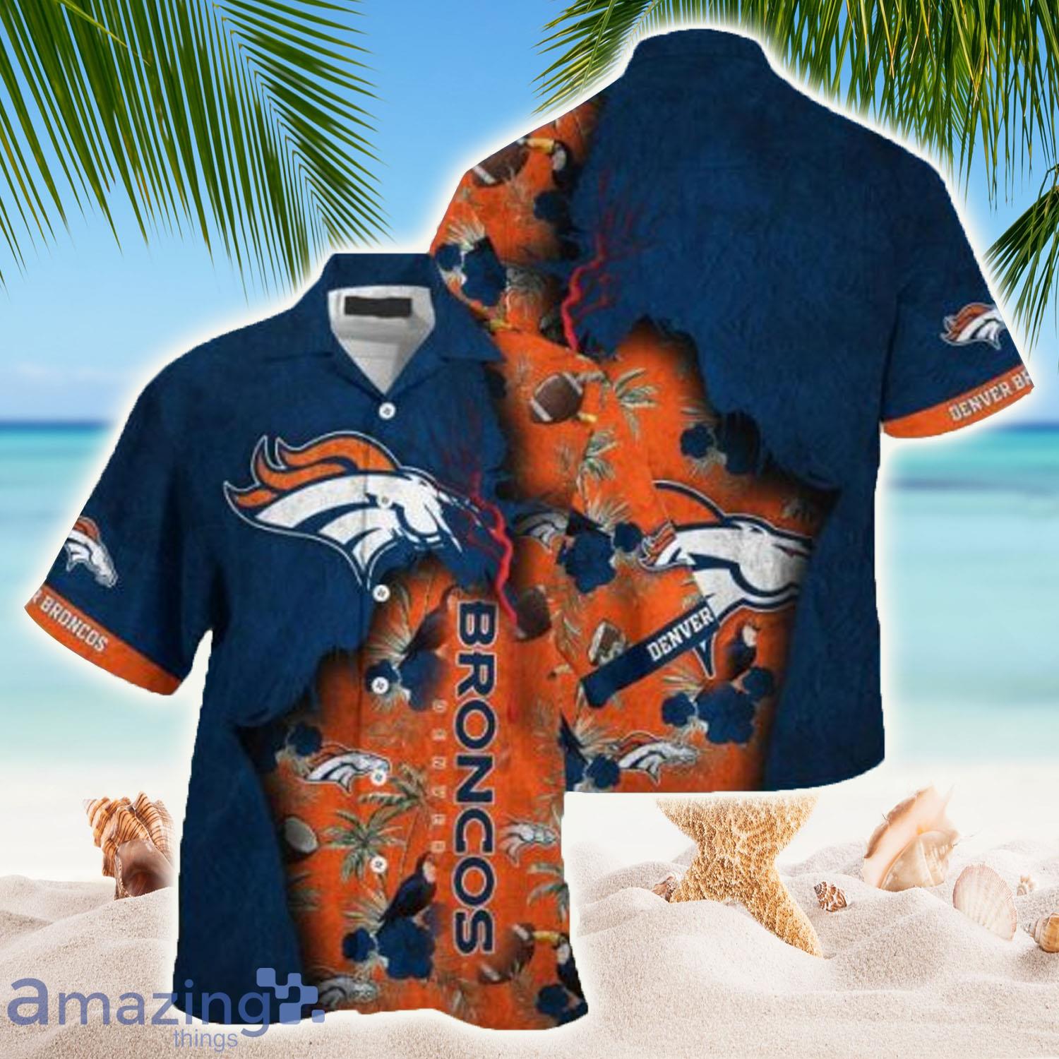 NFL Denver Broncos Orange Navy Blue Hawaiian Shirt V2