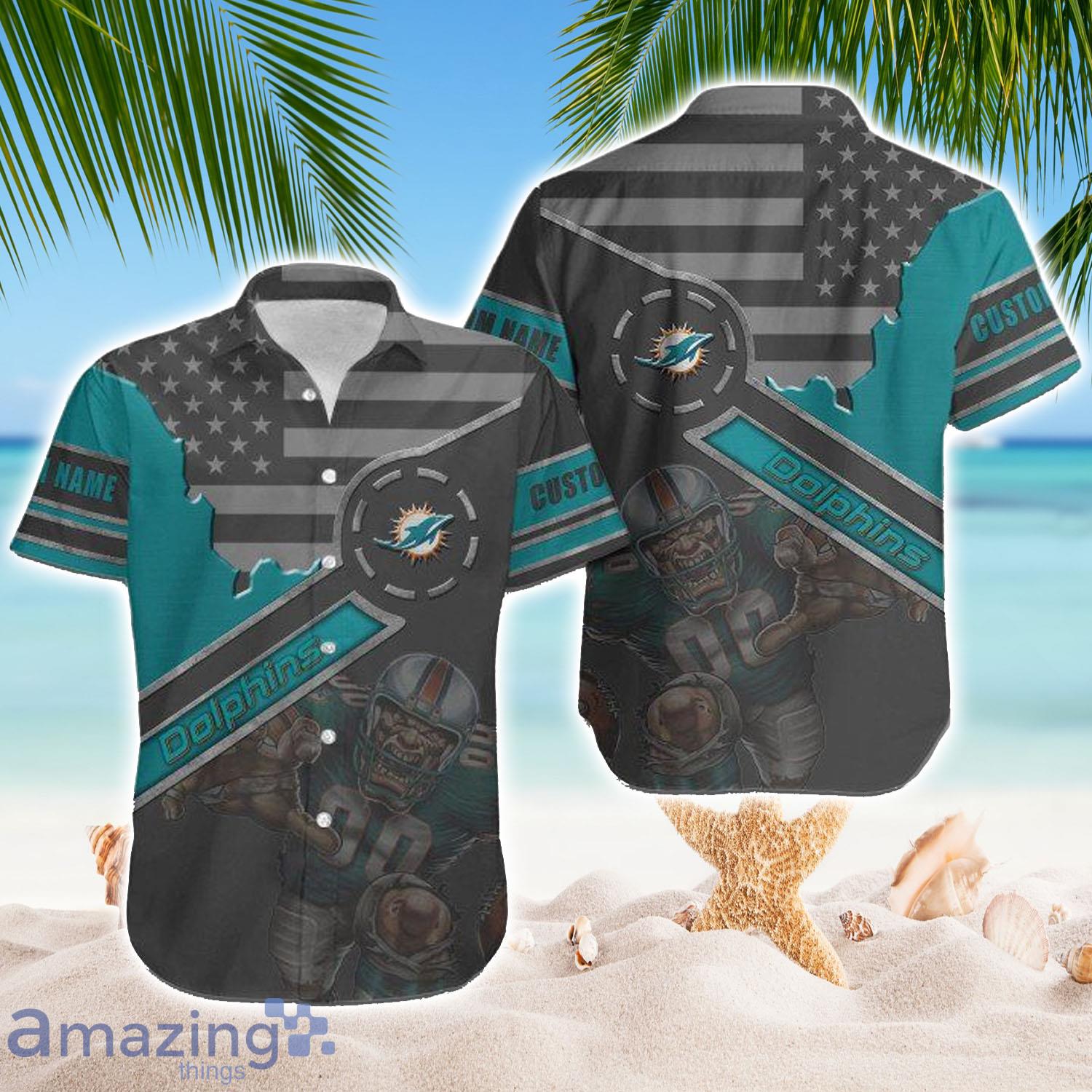 Miami Dolphins NFL Flag US Background Hawaiian Shirt For Men And Women -  YesItCustom