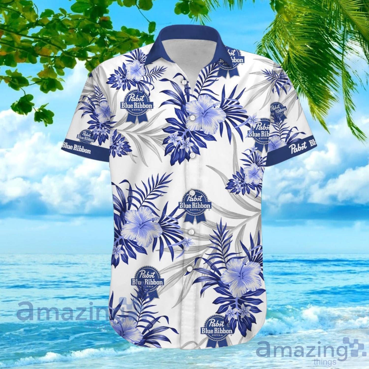 Pabst Blue Ribbon Purple Flower Hawaiian Shirt For Men And Women