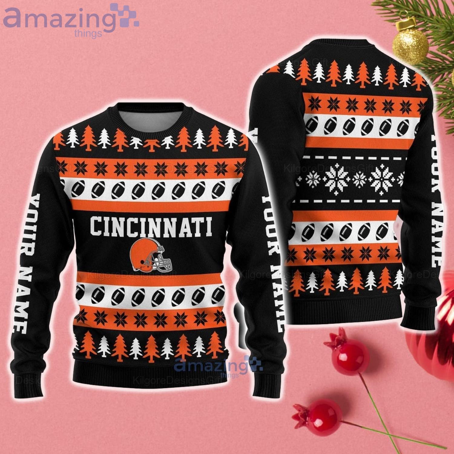 Personalized Name Cincinnati Christmas Gift Ugly Christmas Sweater For Fans Product Photo 1