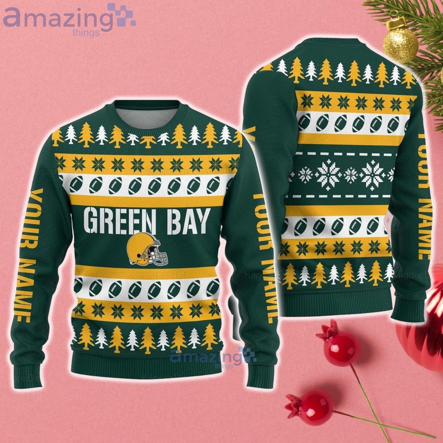 Nfl Green Bay Packers Custom Name Text Santa Down The Chimney Christmas  Gift All Over Print Ugly Christmas Sweater - Shibtee Clothing