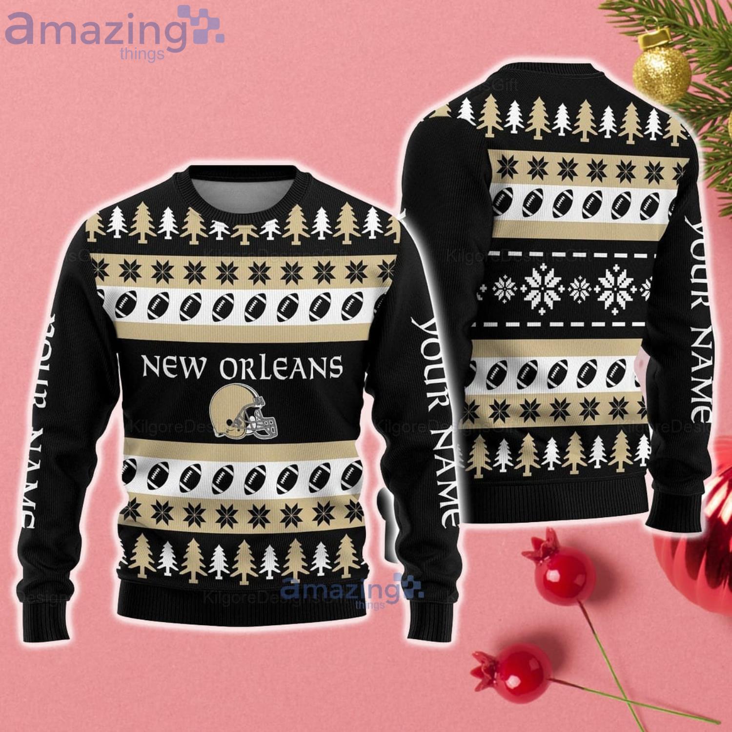 NFL New Orleans Saints 3D Ugly Christmas Sweater Christmas Gift For Sport  Fans Custom Name And Number - Banantees