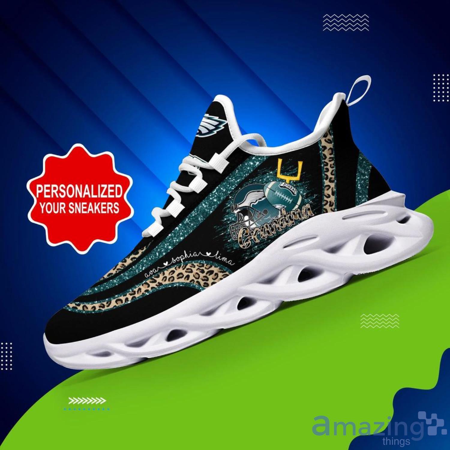 Philadelphia Eagles NFL Max Soul Shoes Custom Name Grandma Leopard Pattern Product Photo 1