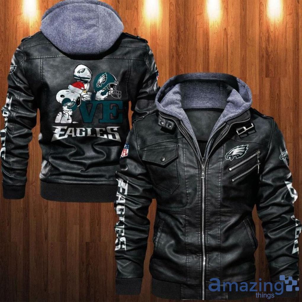 Logo Print Philadelphia Eagles NFL Leather Jacket