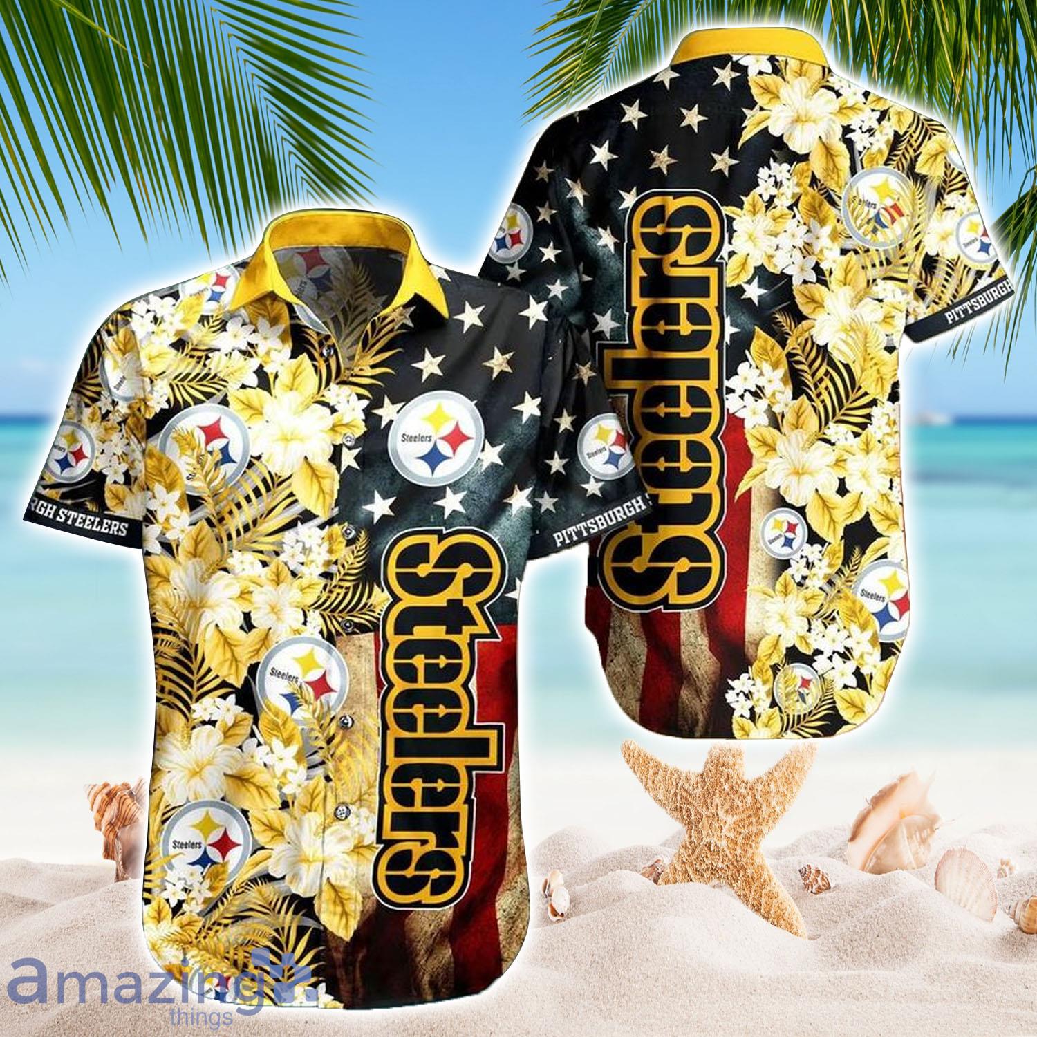 Pittsburgh Steelers NFL, Graphic US Flag Flower Hawaiian Shirt - Pittsburgh Steelers NFL, Graphic US Flag Flower Hawaiian Shirt
