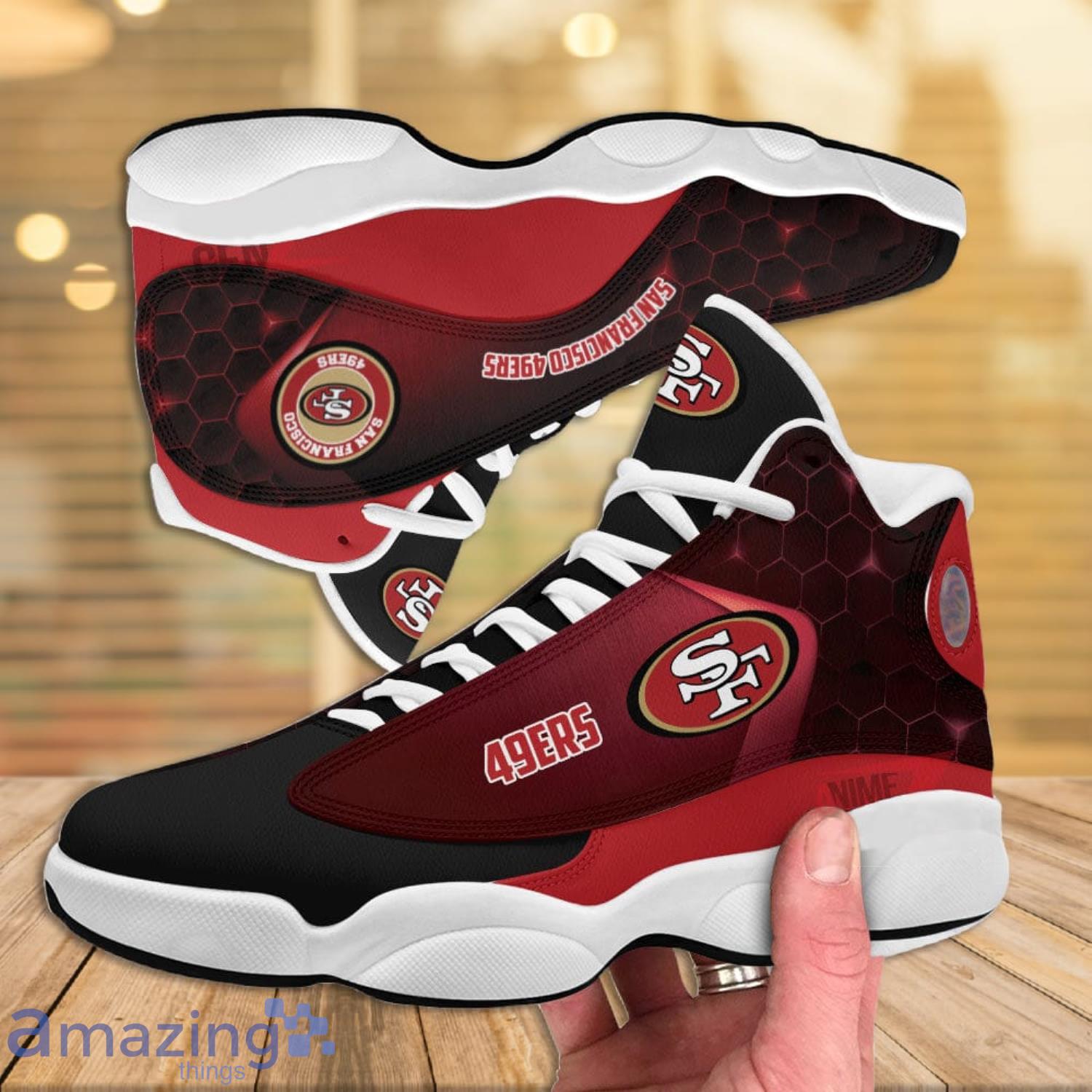 NFL San Francisco 49ers Custom Name White Grey Red Air Jordan 13 Shoes