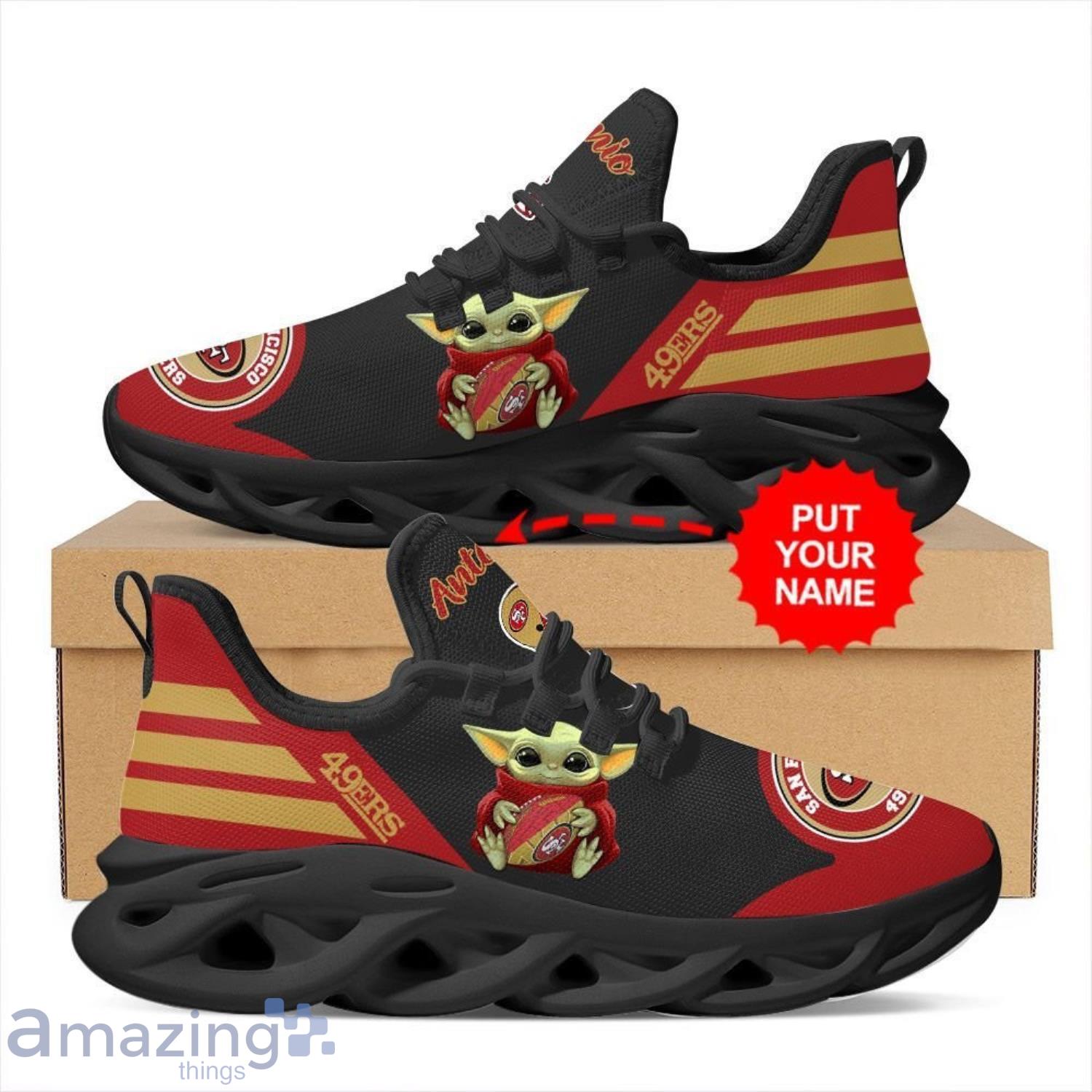 San Francisco 49ers Baby Yoda Hug Custom Name Max Soul Shoes Sneakers Running For Fans Product Photo 1