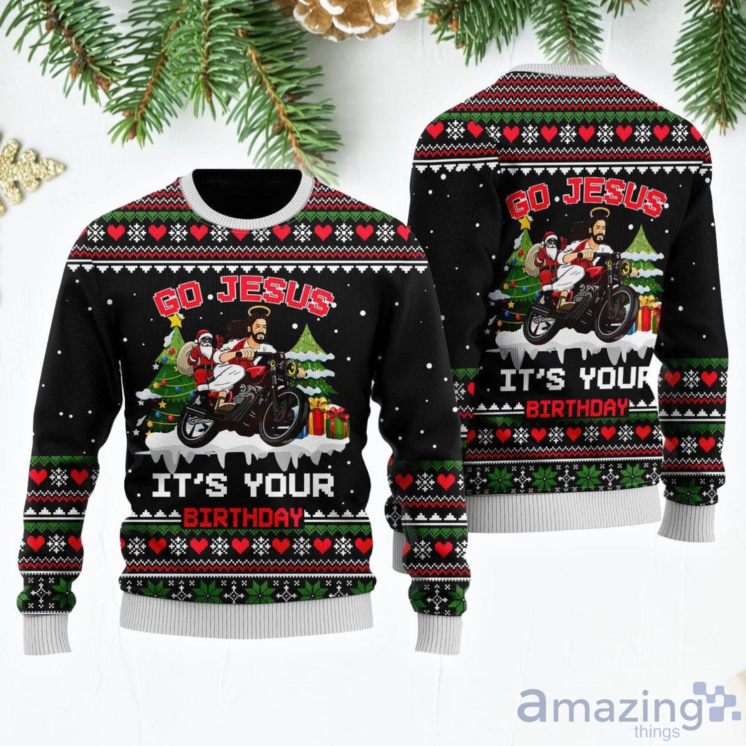 Santa Jesus Ride Motobike Christmas Gift Ugly Christmas Sweater Product Photo 1 Santa Jesus Ride Motobike Christmas Gift Ugly Christmas Sweater Product Photo 1