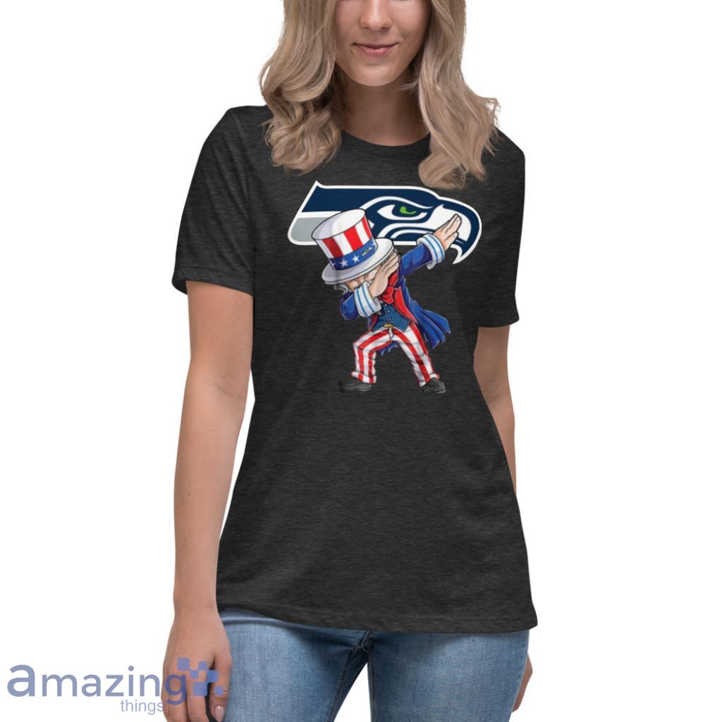 Seattle Seahawks NFL Football Dabbing Uncle Sam The Fourth of July For Fans T Shirt image Seattle Seahawks NFL Football Dabbing Uncle Sam The Fourth of July For Fans T Shirt - Womens Relaxed Short Sleeve Jersey Tee-1