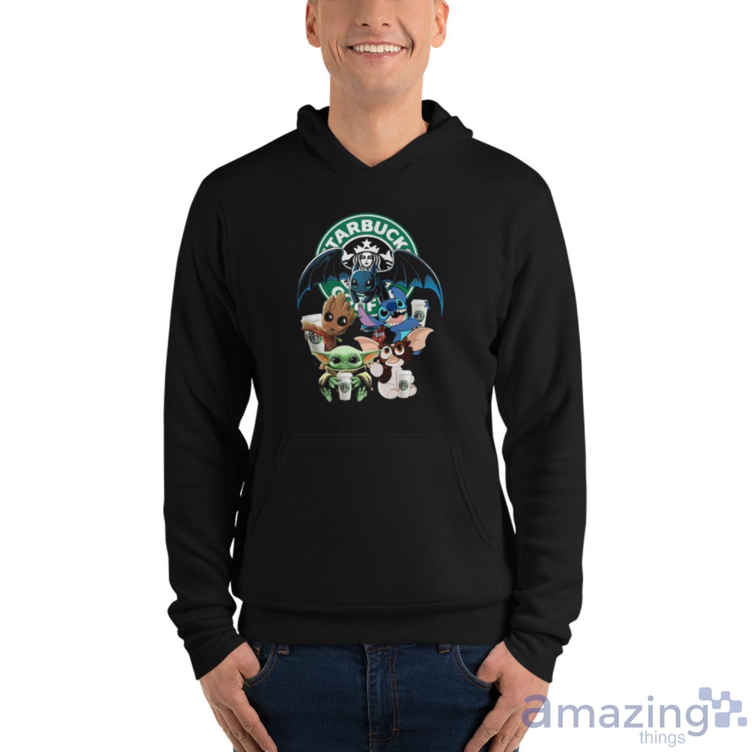 Starbucks Baby Yoda Groot Stitch Toothless and Gremlins shirt image Starbucks Baby Yoda Groot Stitch Toothless and Gremlins shirt - Unisex Fleece Pullover Hoodie