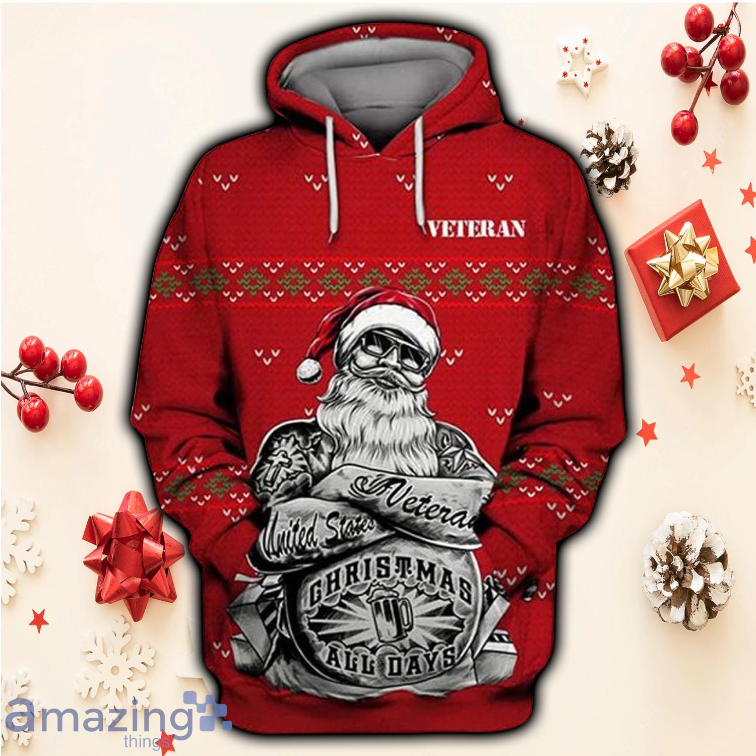 Us Veteran Santa Claus Christmas All Day 3D All Over Print Hoodie