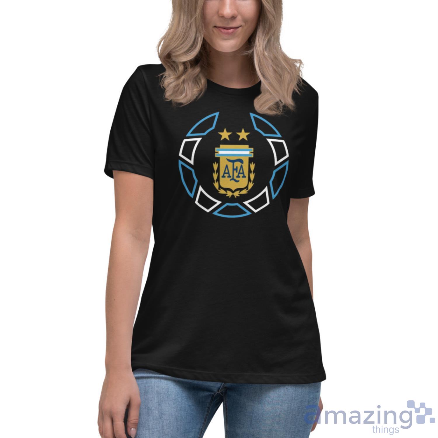 World cup 2022 Argentina national team ball crest black t shirt image World cup 2022 Argentina national team ball crest black t-shirt - Womens Relaxed Short Sleeve Jersey Tee