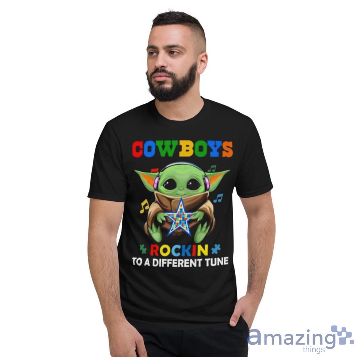 Baby Yoda Hug Dallas Cowboys Autism Rockin To A Different Tune Shirt - Short Sleeve T-Shirt