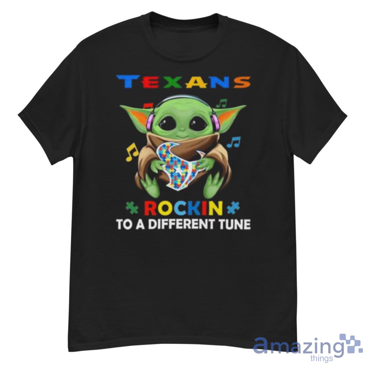 Baby Yoda Hug Houston Texans Autism Rockin To A Different Tune Shirt - G500 Men’s Classic T-Shirt