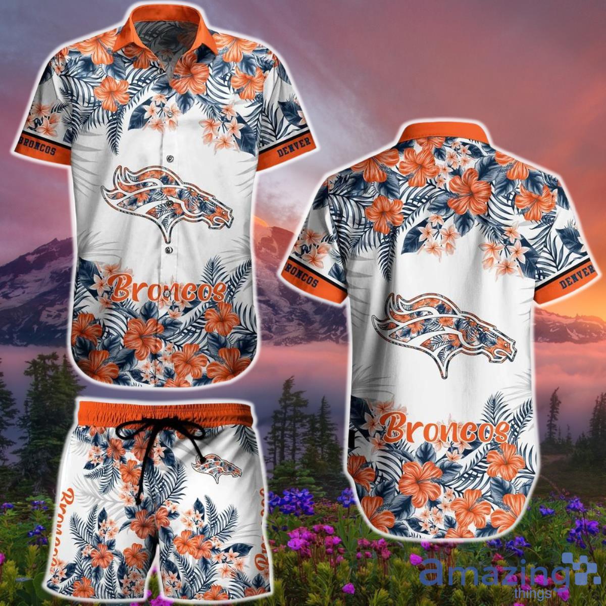 Denver Broncos NFL Hawaiian Shirt and Short Graphic Flower Tropical Pattern Summer Product Photo 1