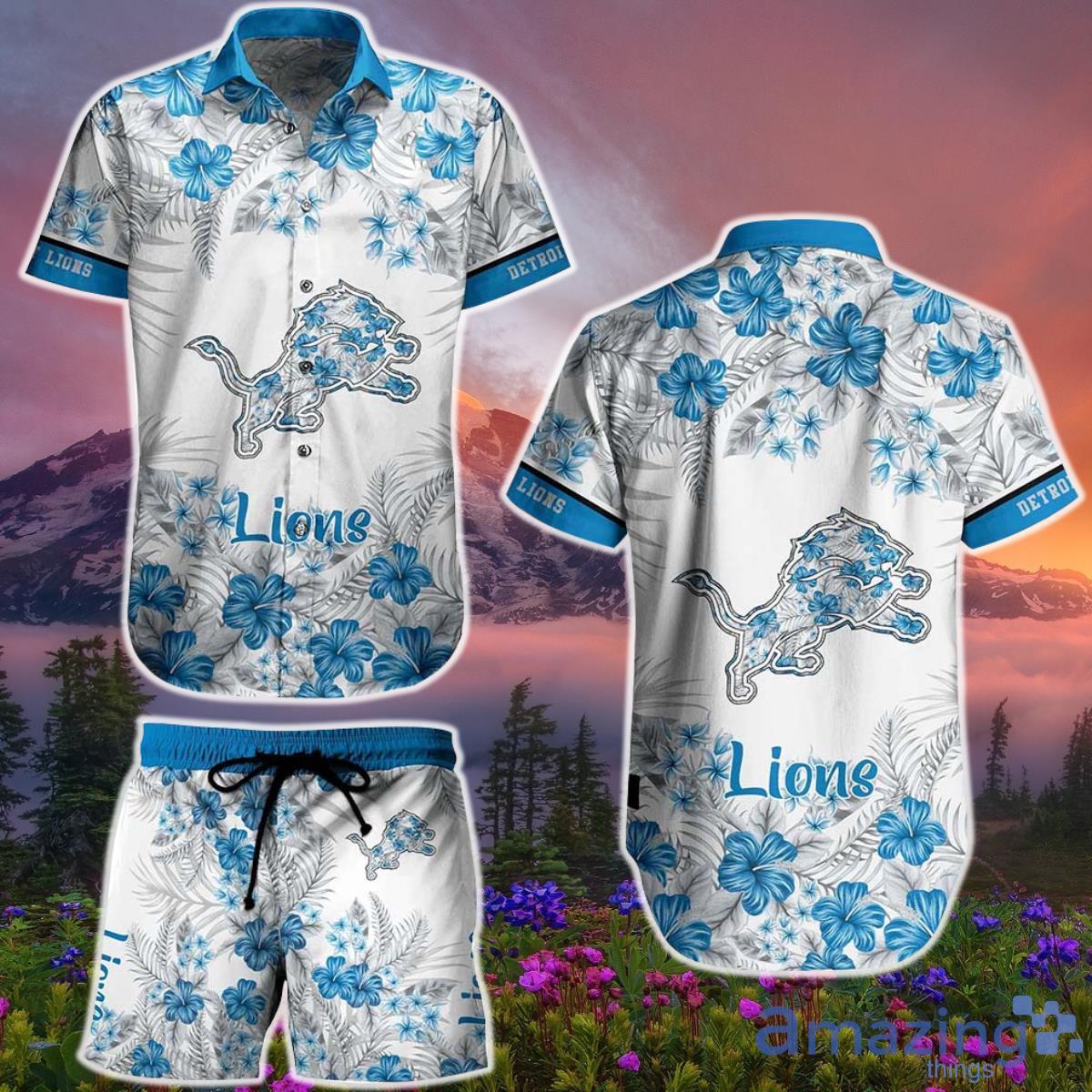 Detroit Lions NFL Hawaiian Shirt and Short Graphic Flower Tropical Pattern Summer Product Photo 1