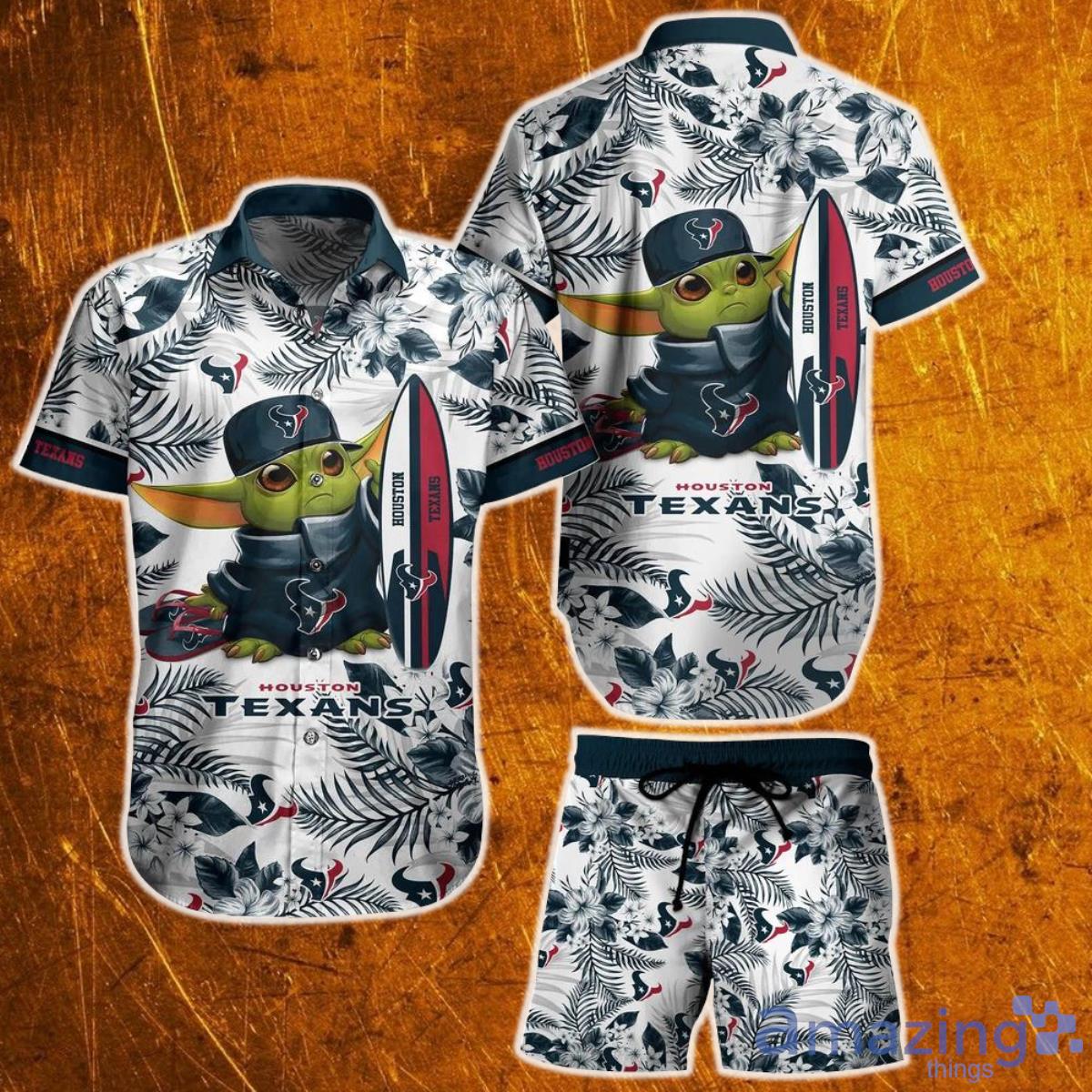 Houston Texans NFL Baby Yoda Hawaiian Shirt And Short Style Tropical Pattern Summer Best Gift For Fan Product Photo 1