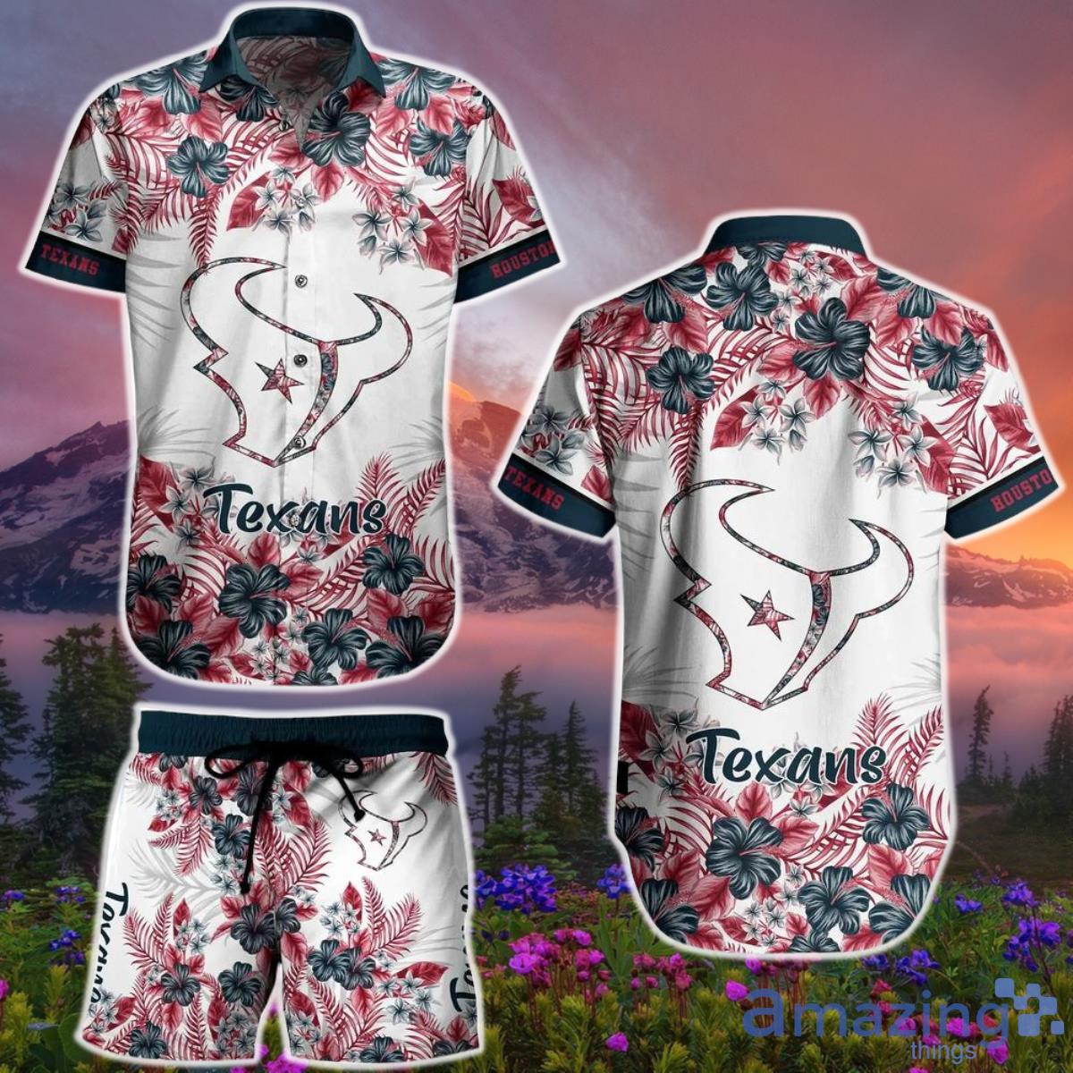 Houston Texans NFL Hawaiian Shirt And Short Graphic Flower Tropical Pattern Summer Product Photo 1