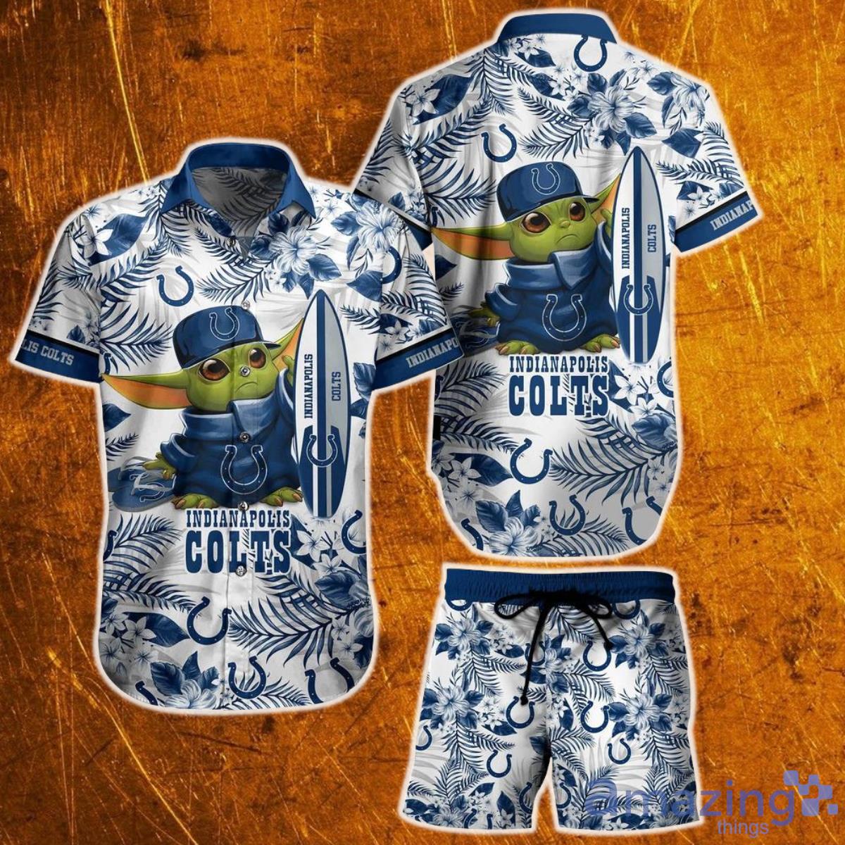 Indianapolis Colts NFL Baby Yoda Hawaiian Shirt And Short Style Tropical Pattern Summen Product Photo 1