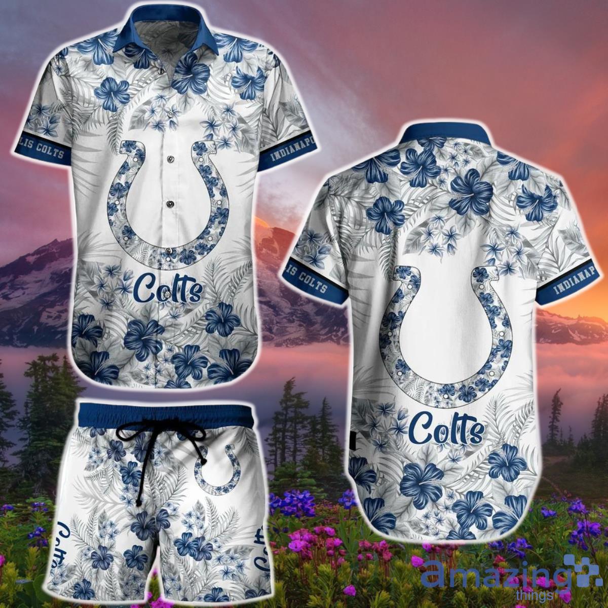 Indianapolis Colts NFL Hawaiian Shirt And Short Graphic Flower Tropical Pattern Summer Product Photo 1