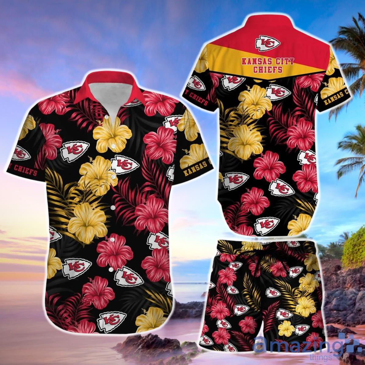 Kansas City Chiefs Nfl Football Hawaiian Shirt Short Summer With Flower Graphic Retro Sunset Hawaii Product Photo 1