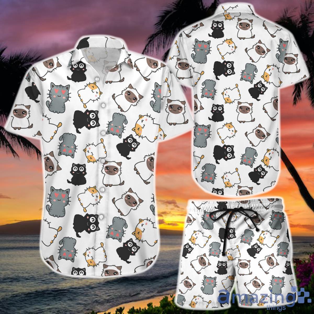 Kitten Hawaiian Shirt And Short Cute Kitten Pattern Button Down Shirt Gifts For Cat Owners Product Photo 1