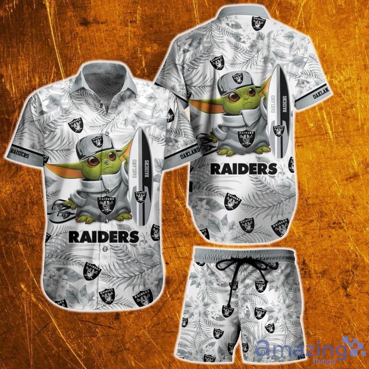 Las Vegas Raiders NFL Baby Yoda Hawaiian Shirt And Short Style Tropical Pattern Summer Best Gift For Fan Product Photo 1