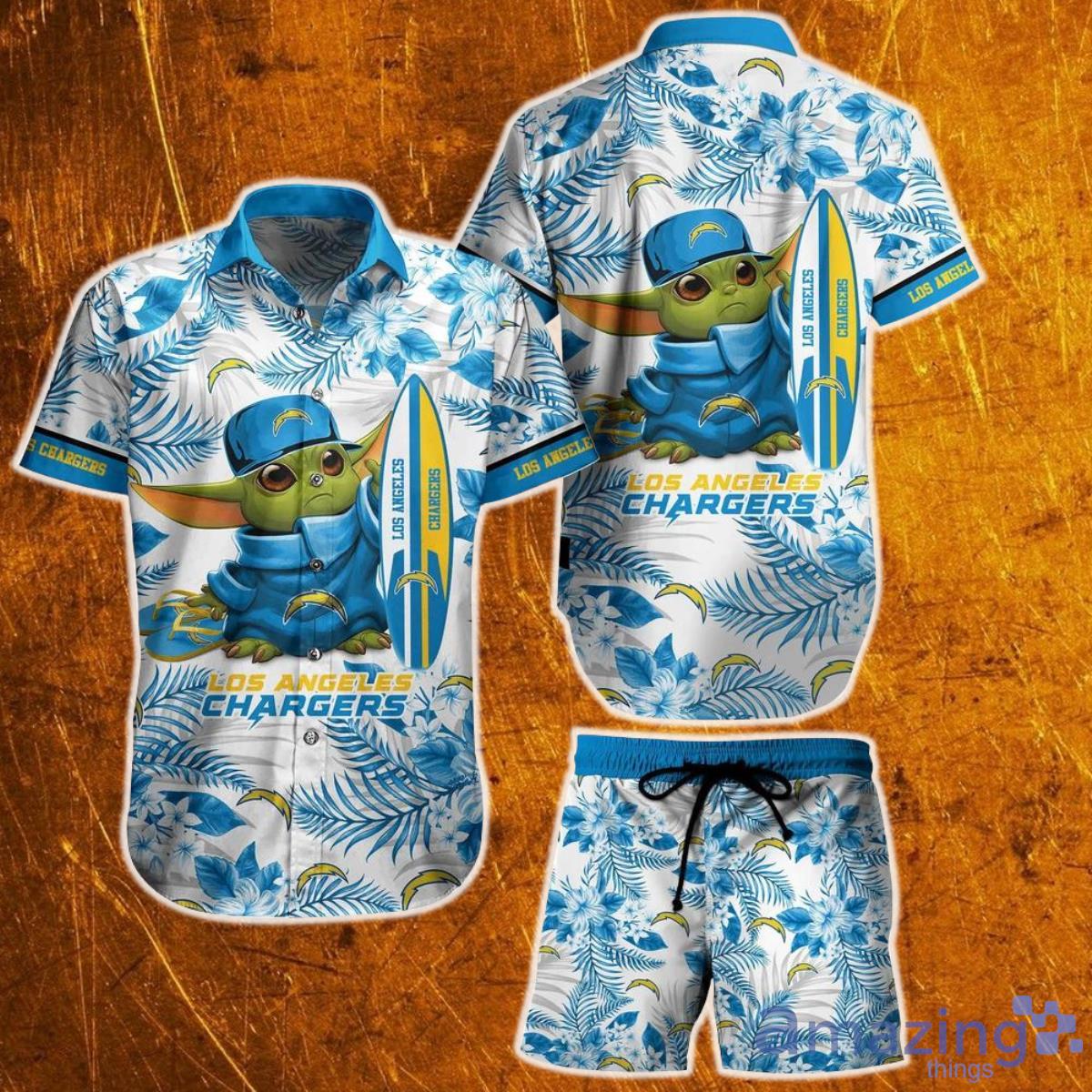 Los Angeles Chargers NFL Baby Yoda Hawaiian Shirt And Short Style Tropical Pattern Summer Best Gift For Fan Product Photo 1