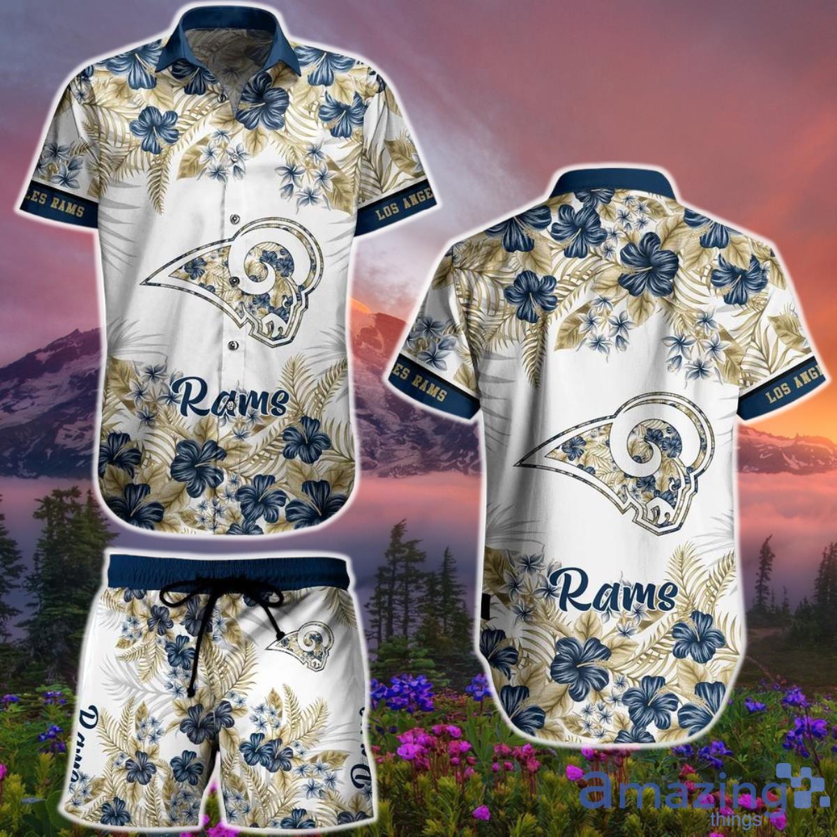 Los Angeles Rams NFL Hawaiian  Shirt And Short Graphic Flower Tropical Pattern Summer Product Photo 1