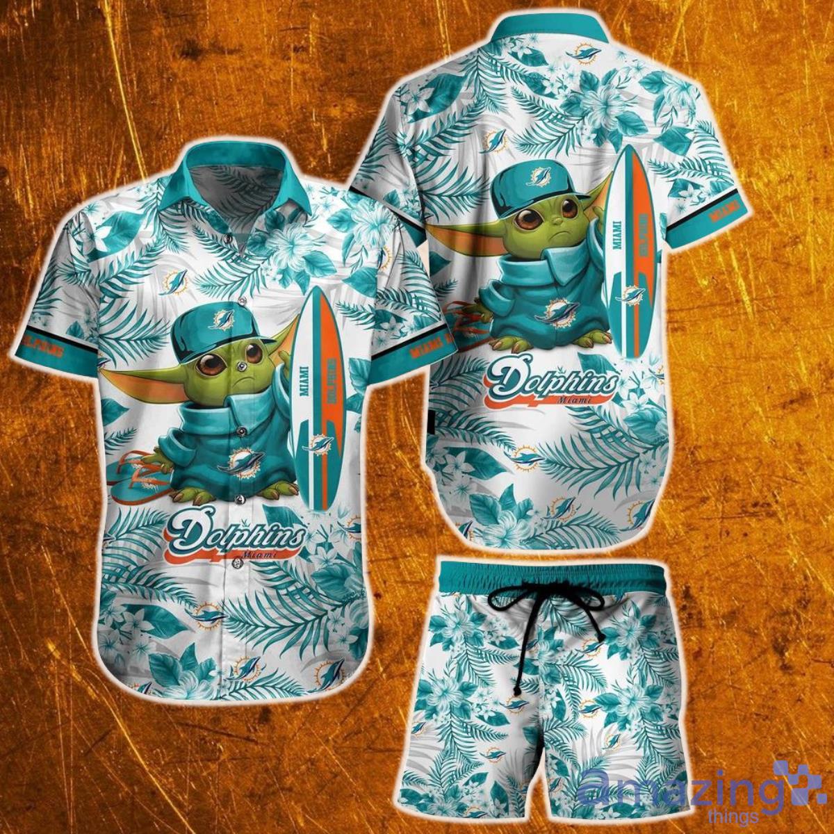Miami Dolphins NFL Baby Yoda Hawaiian Shirt And Short Style Tropical Pattern Summer Best Gift For Fan Product Photo 1