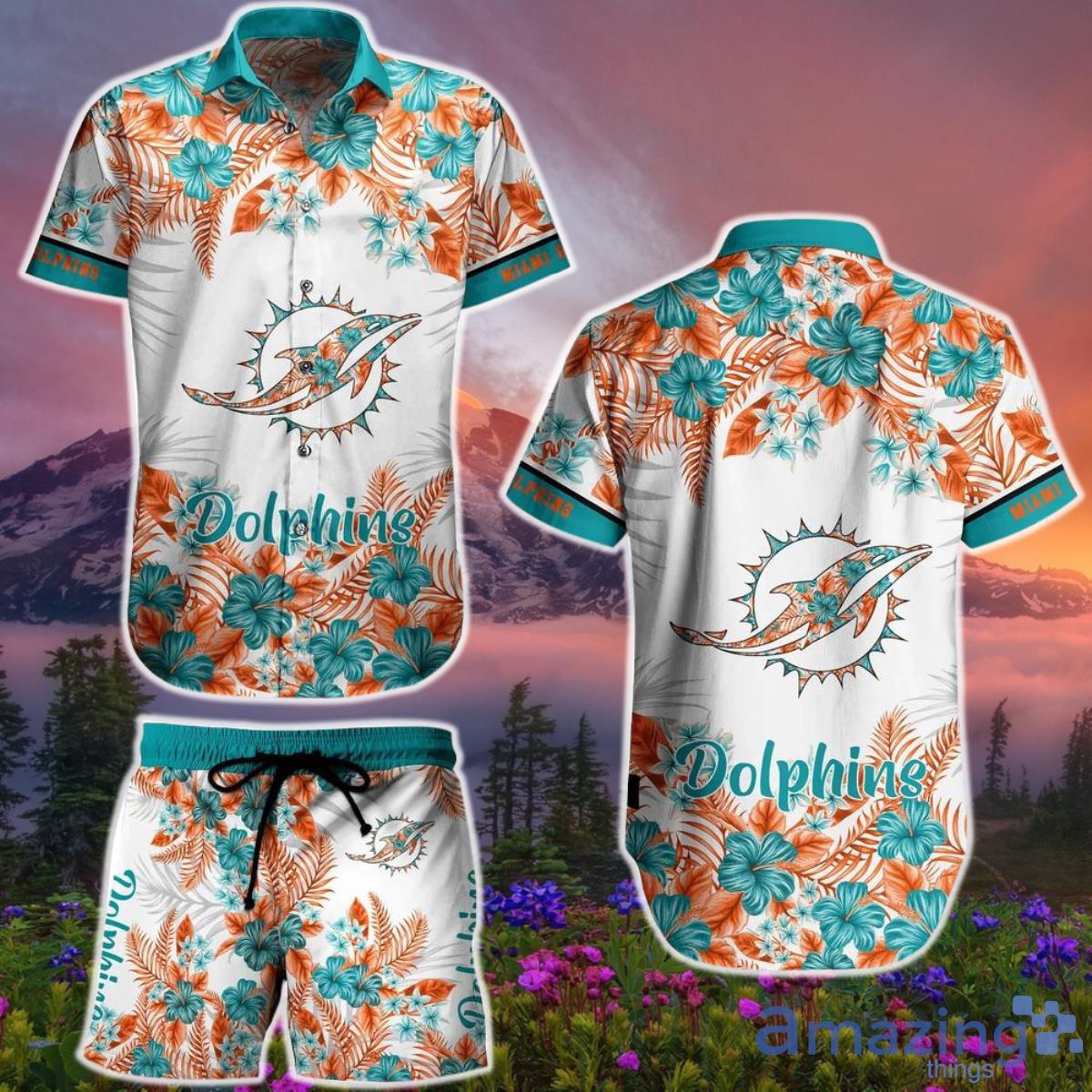 Miami Dolphins NFL Hawaiian  Shirt And Short Graphic Flower Tropical Pattern Summer Product Photo 1