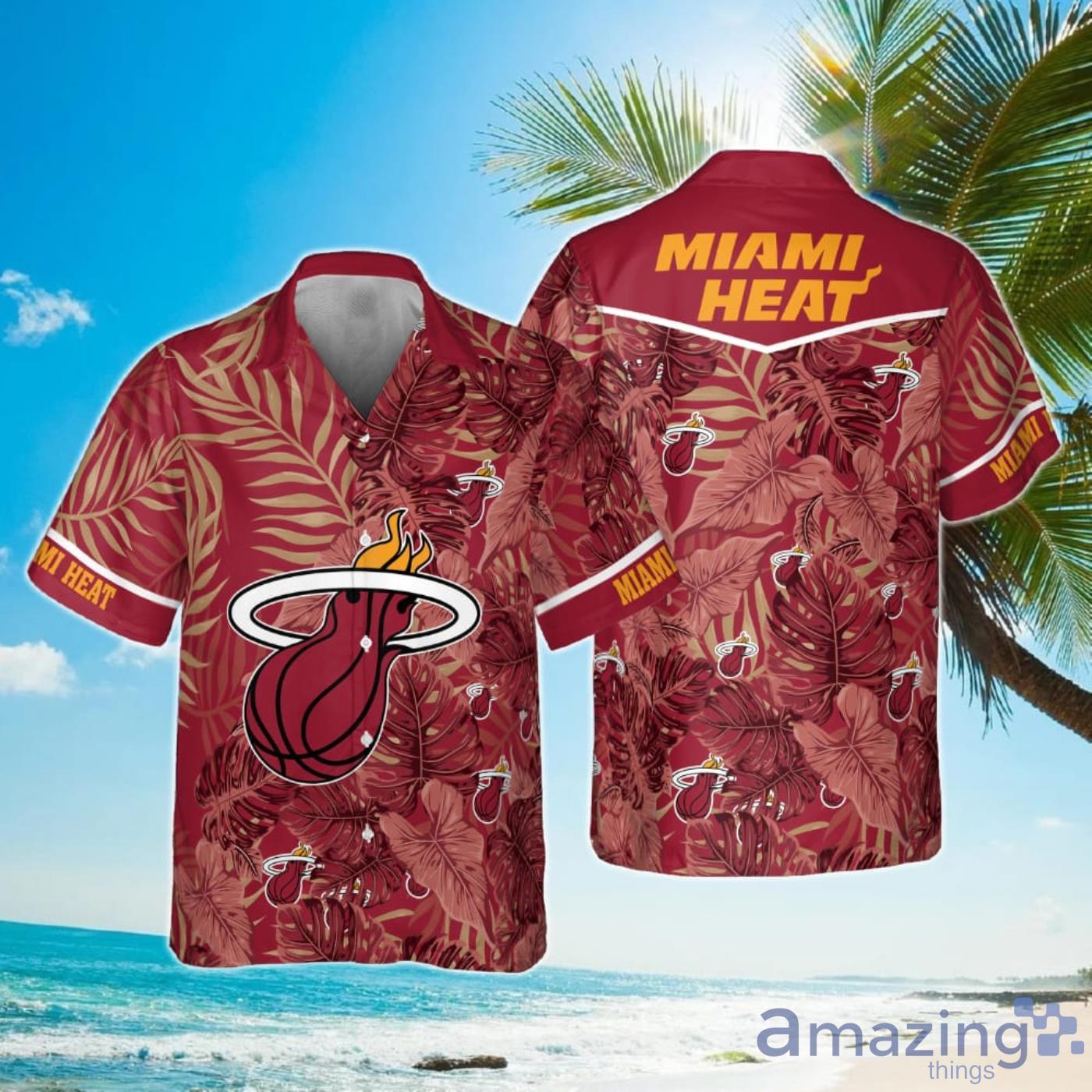 Miami Heat Leaves Tropical Pattern Print Hawaiian Shirt Product Photo 1
