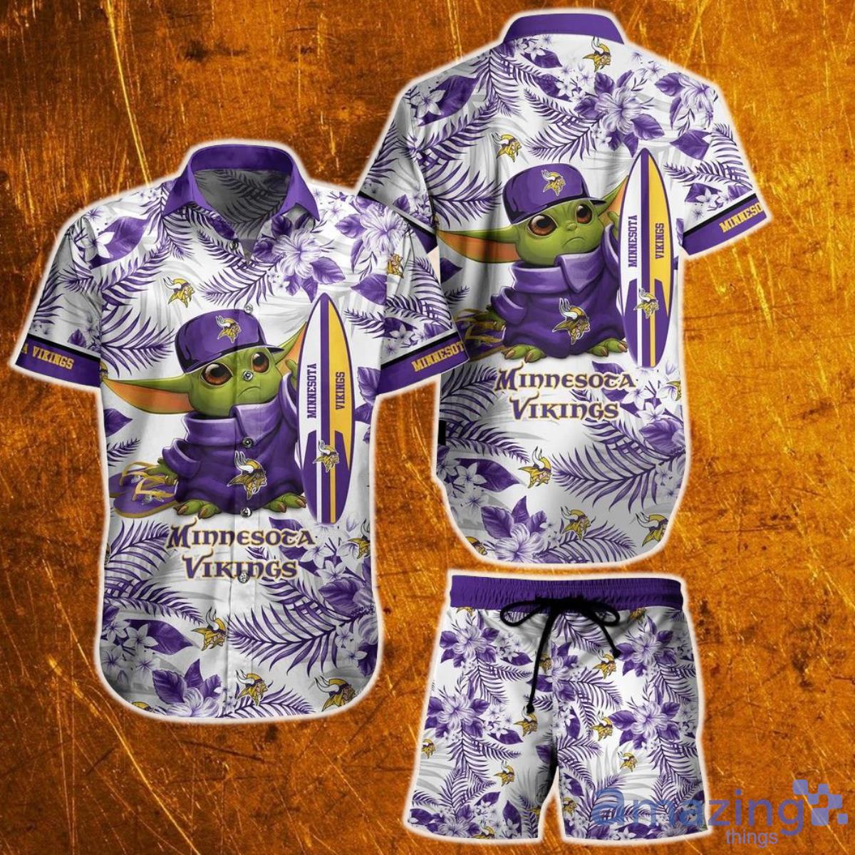 Minnesota Vikings NFL Baby Yoda Hawaiian Shirt And Short Style Tropical Pattern Summer Best Gift For Fan Product Photo 1