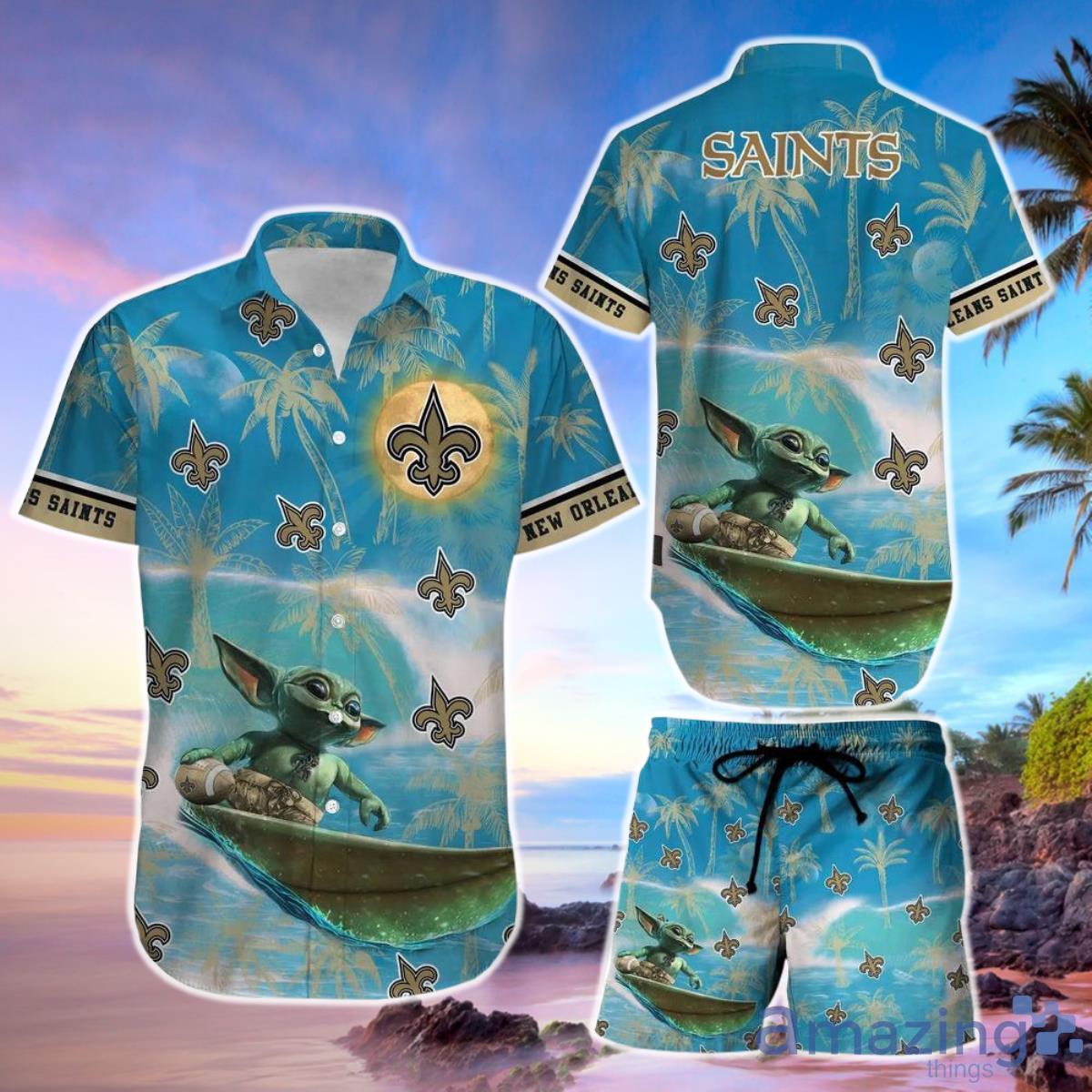 New Orleans Saints Footbal NFL Baby Yoda Hawaiian Shirt And Short Style Summer Gift For Men Women Product Photo 1