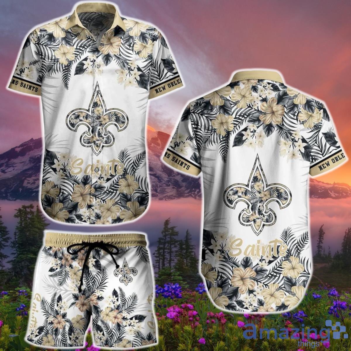 New Orleans Saints NFL Hawaiian  Shirt And Short Graphic Flower Tropical Pattern Summer Product Photo 1